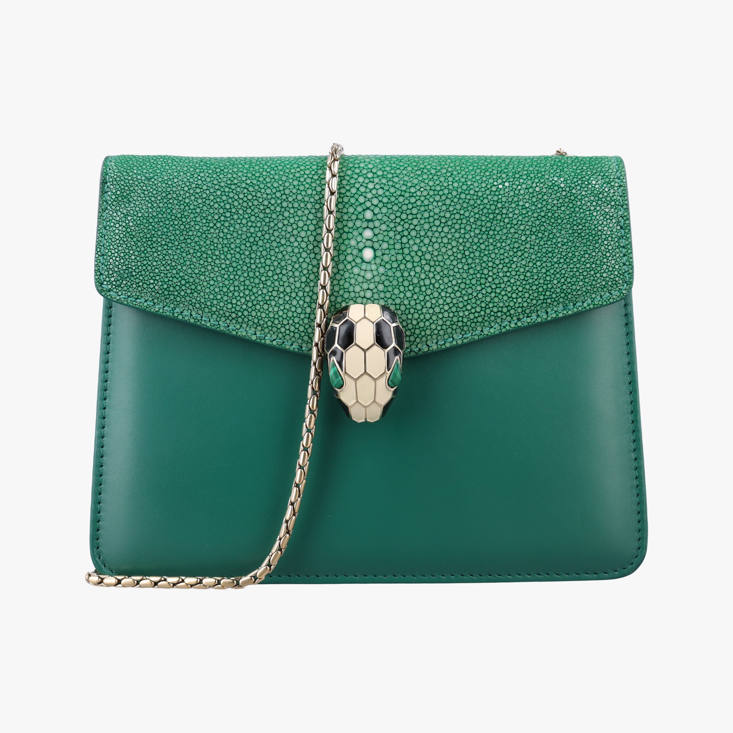 Secondhand Bvlgari Serpenti Green Galuchat Skin×Leather  shoulderbag | stylenewstar