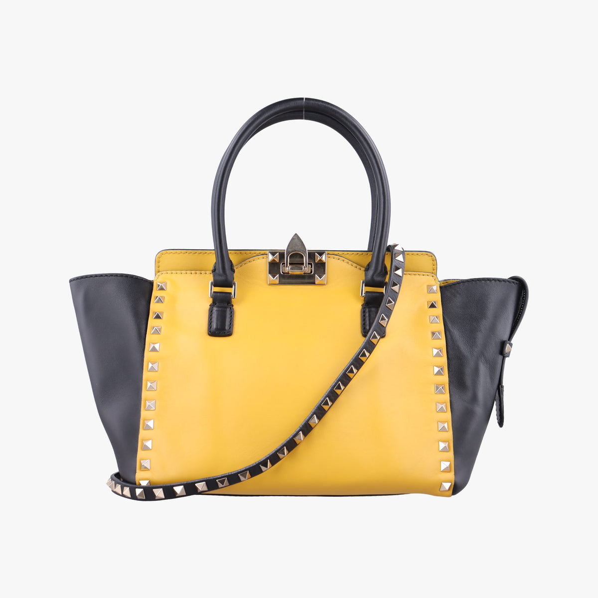 Vintage Valentino Rockstud Yellow × Black Leather  shoulderbag | stylenewstar