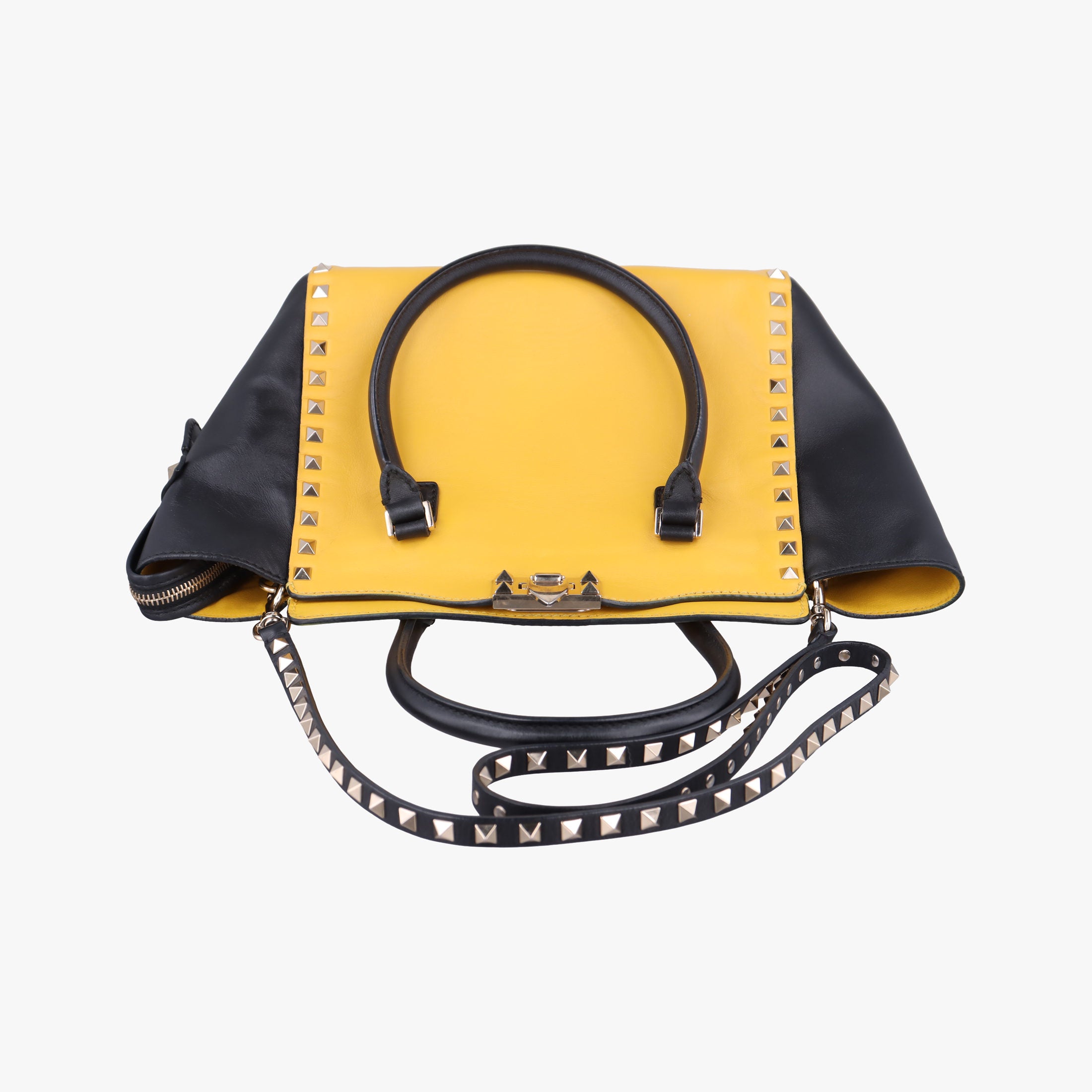 Vintage Valentino Rockstud Yellow × Black Leather  shoulderbag | stylenewstar