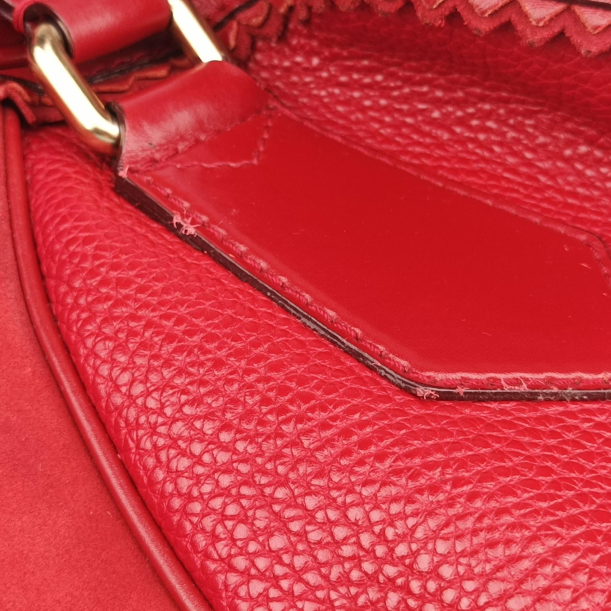 Pre-owned Burberry Prorsum Shrimpton Tassel Red Grained Calfskin × Suede  handbag | stylenewstar