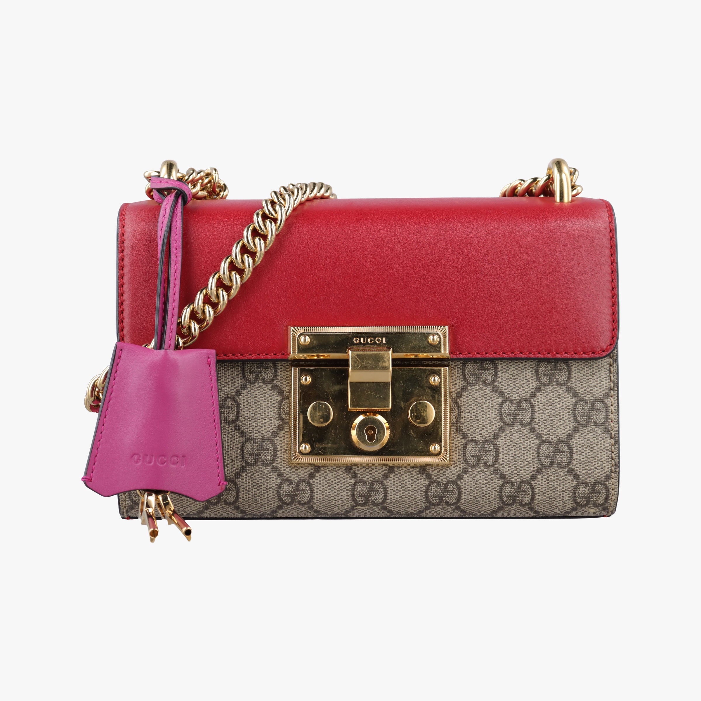 Pre-owned Gucci Padlock Beige×red×pink PVC coated canvas×Leather 409487 shoulderbag | stylenewstar