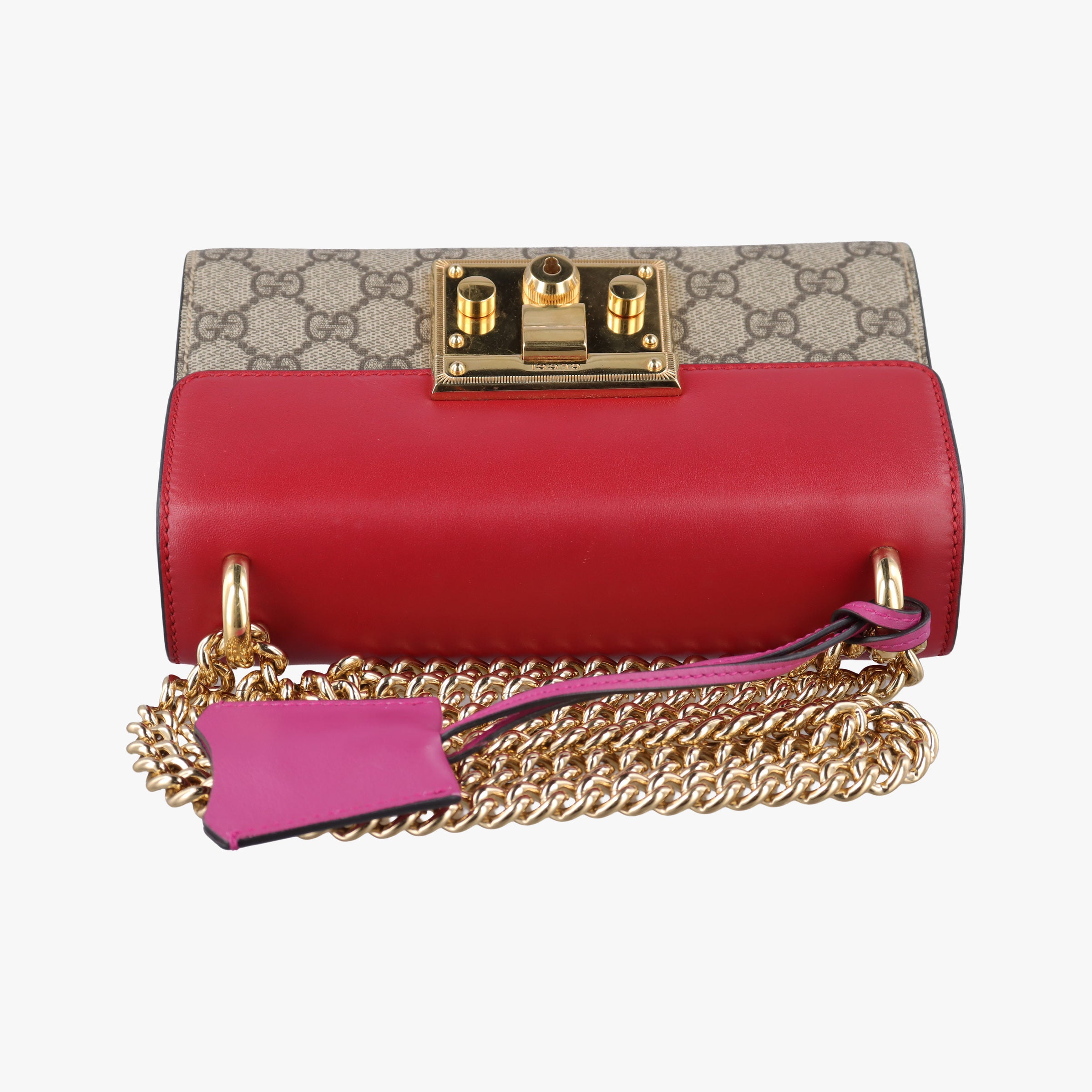 Pre-owned Gucci Padlock Beige×red×pink PVC coated canvas×Leather 409487 shoulderbag | stylenewstar
