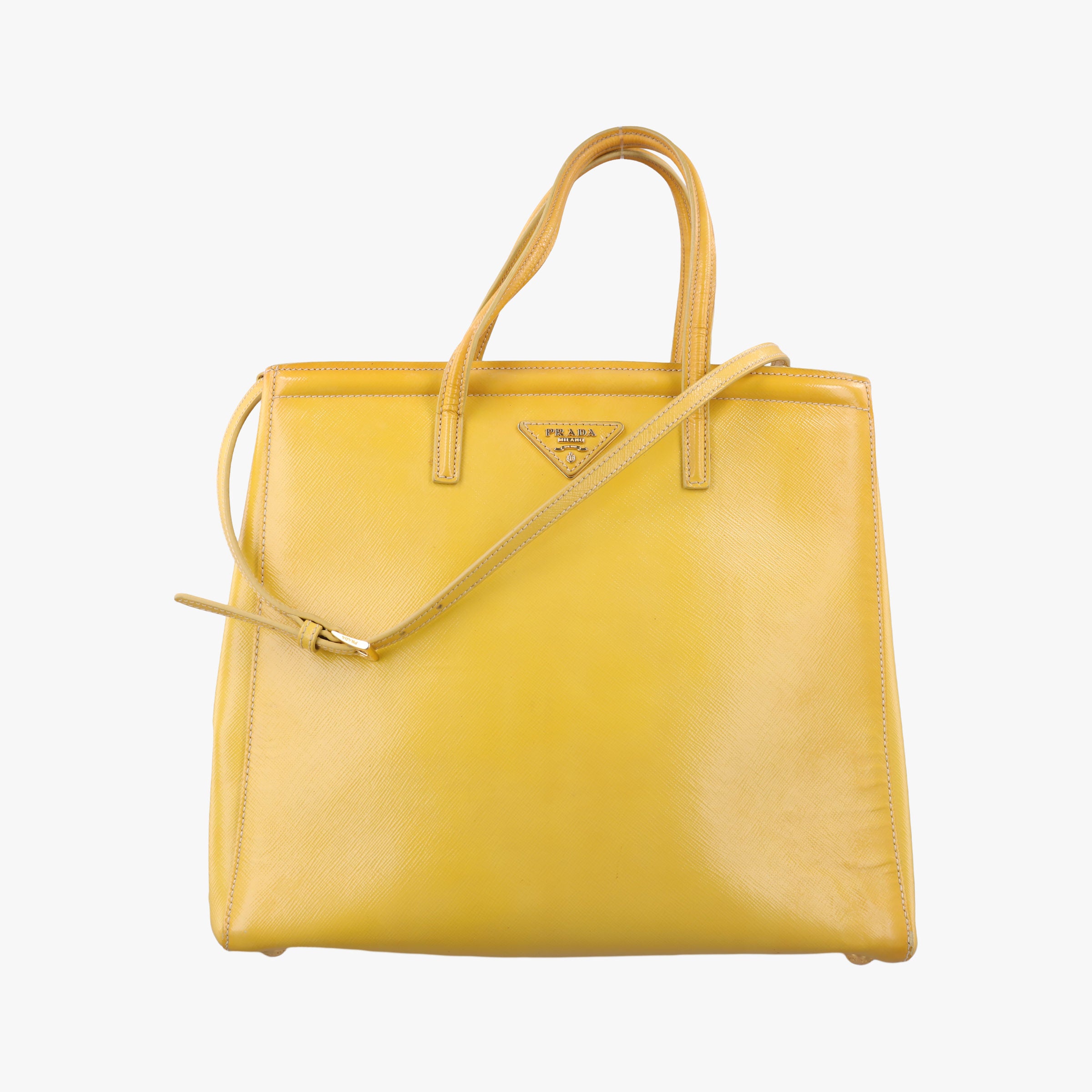 Pre-owned Prada Parabole Tote Yellow SAFFIANO Leather BN2411 shoulderbag | stylenewstar