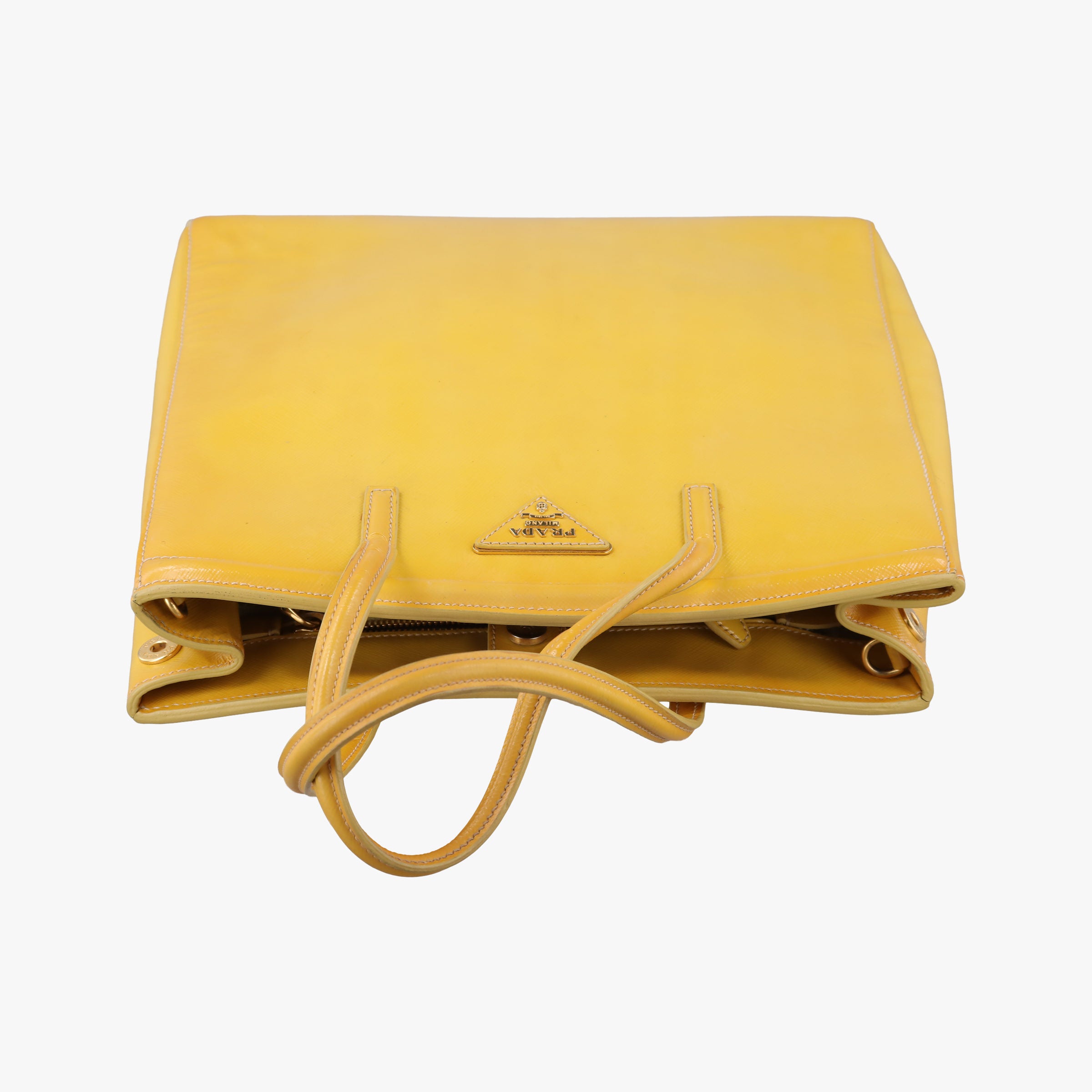 Pre-owned Prada Parabole Tote Yellow SAFFIANO Leather BN2411 shoulderbag | stylenewstar