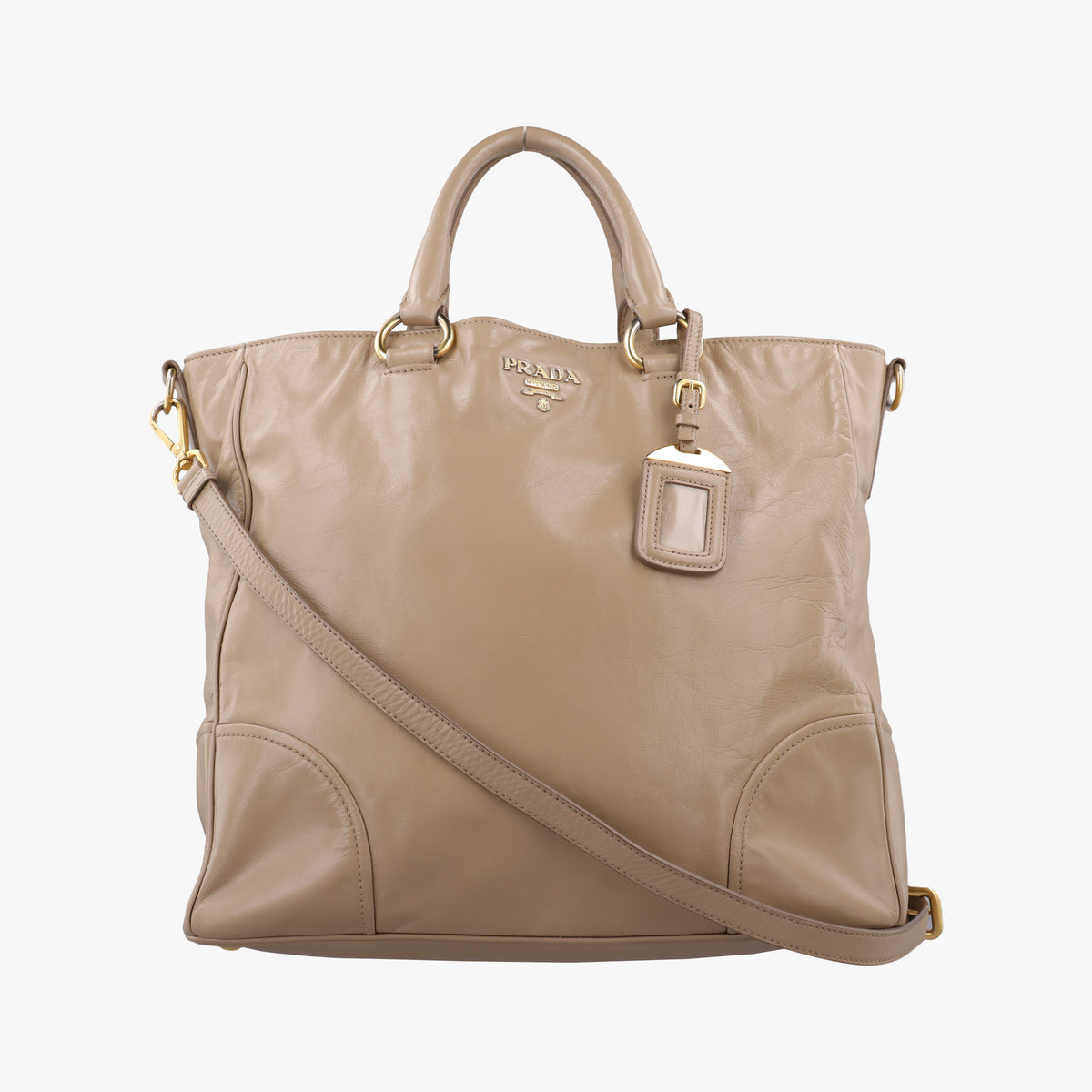 Pre-owned Prada Vitello Shine Argilla Beige Leather  shoulderbag | stylenewstar