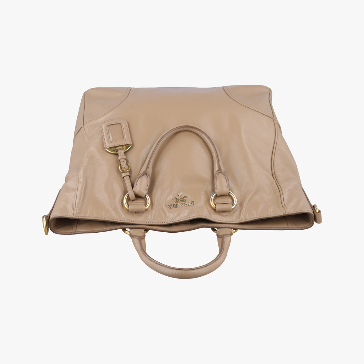 Pre-owned Prada Vitello Shine Argilla Beige Leather  shoulderbag | stylenewstar
