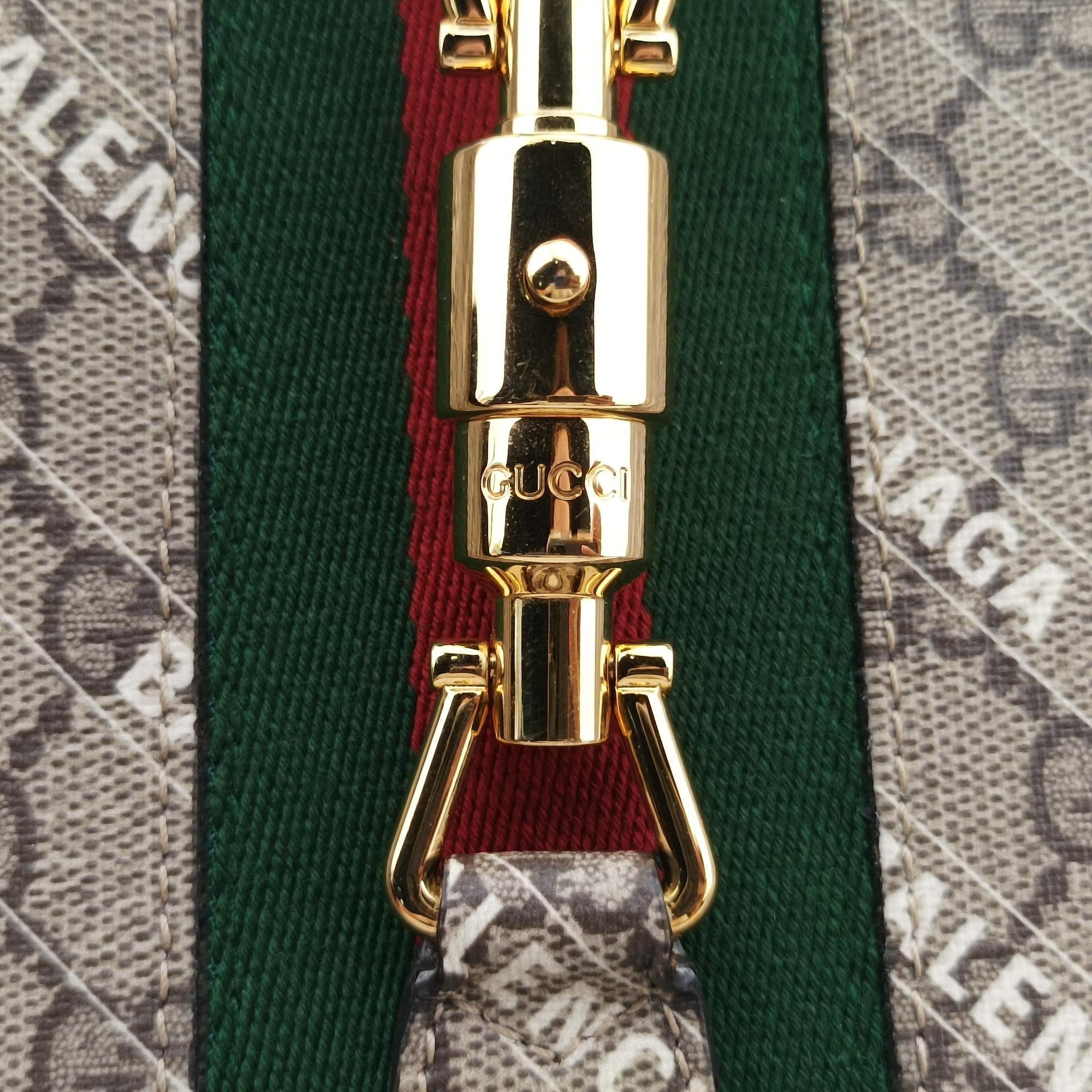 Pre-owned Gucci Balenciaga collaboration The Hacker Project Jackie 1961 beige×red×green PVC coated canvas 636706 shoulderbag | stylenewstar