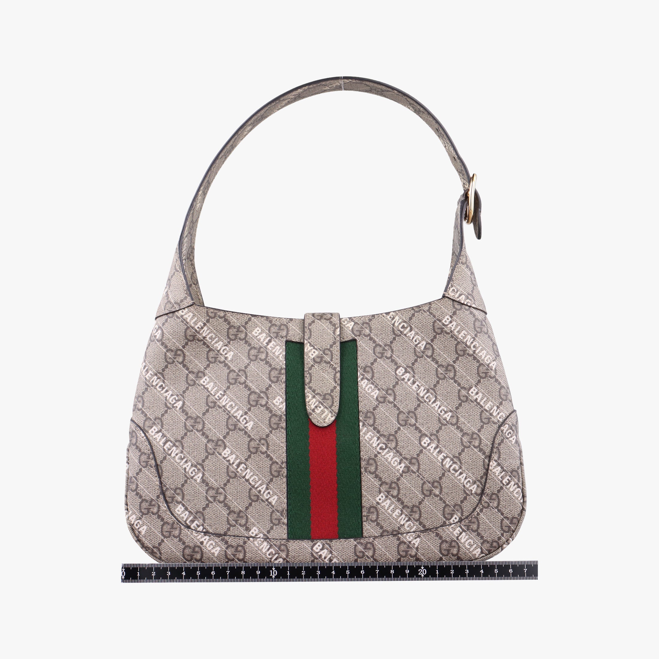 Pre-owned Gucci Balenciaga collaboration The Hacker Project Jackie 1961 beige×red×green PVC coated canvas 636706 shoulderbag | stylenewstar