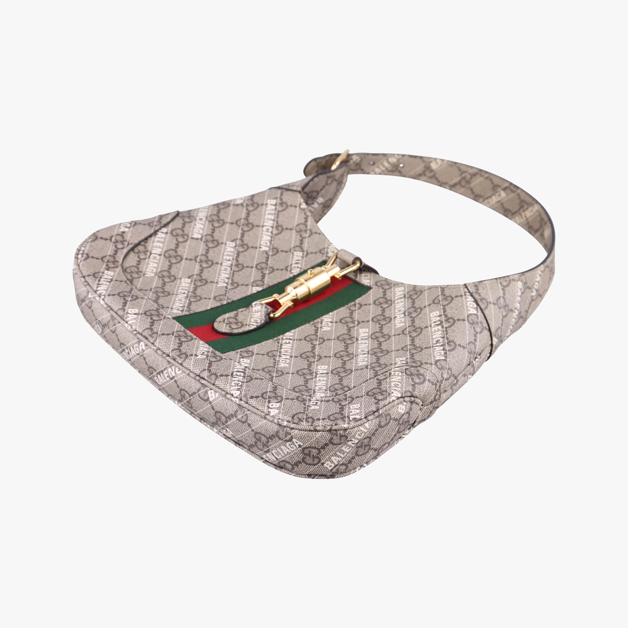 Pre-owned Gucci Balenciaga collaboration The Hacker Project Jackie 1961 beige×red×green PVC coated canvas 636706 shoulderbag | stylenewstar