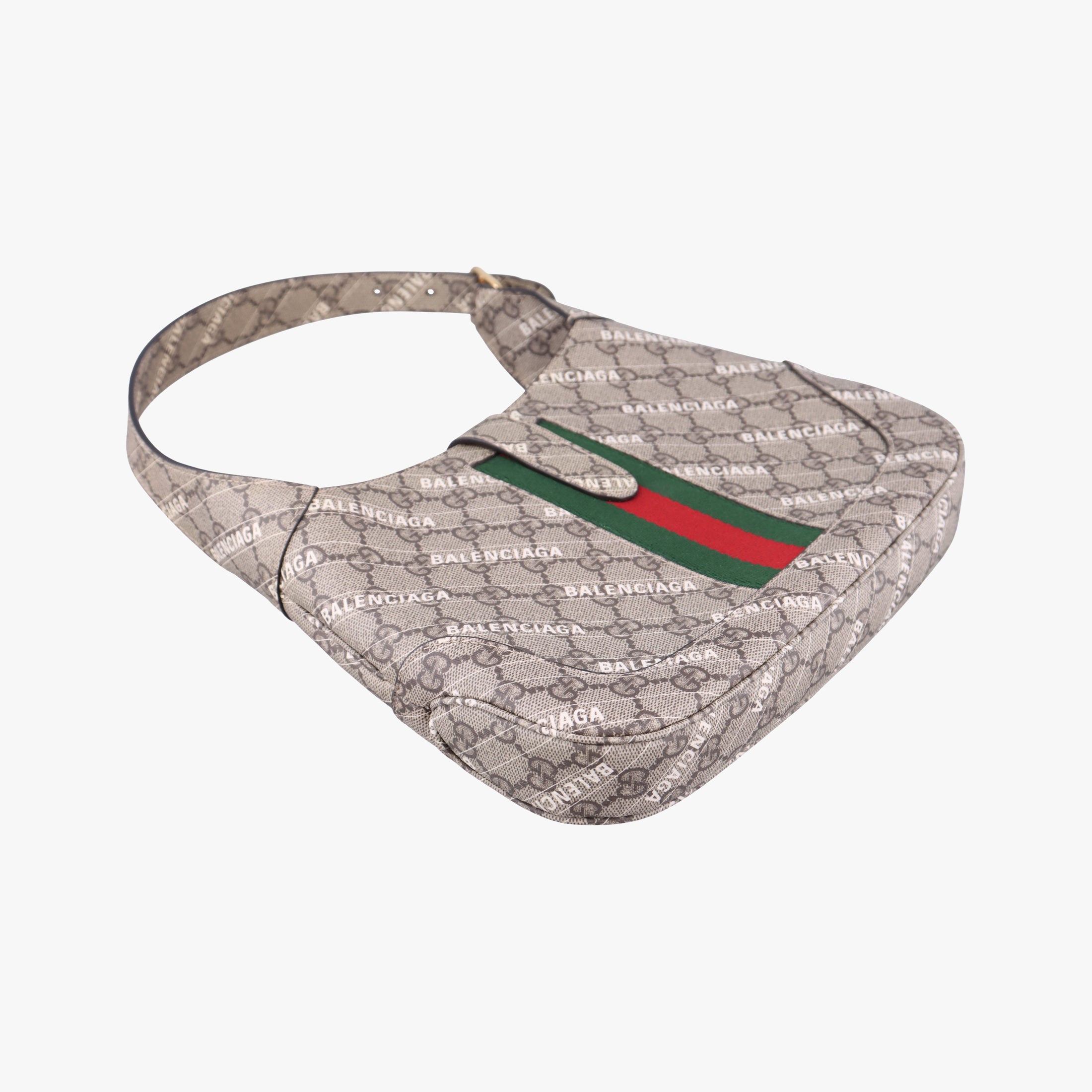 Pre-owned Gucci Balenciaga collaboration The Hacker Project Jackie 1961 beige×red×green PVC coated canvas 636706 shoulderbag | stylenewstar