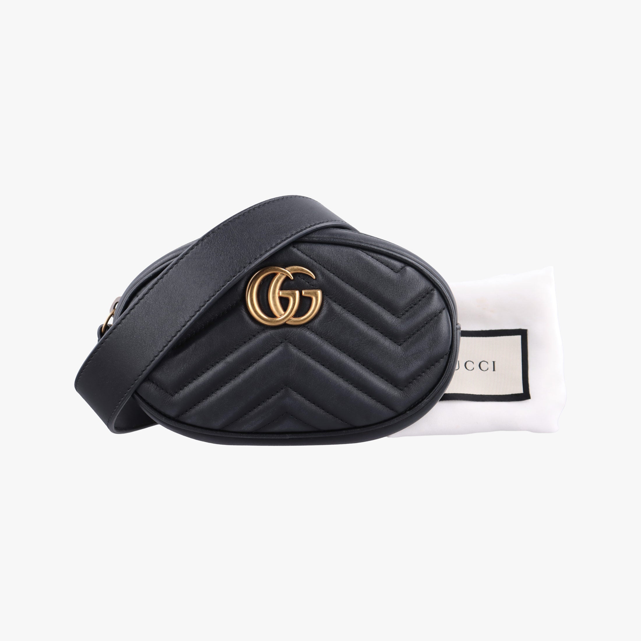 Pre-owned Gucci GG Marmont Black Leather 476434 bum bag/waist bag | stylenewstar