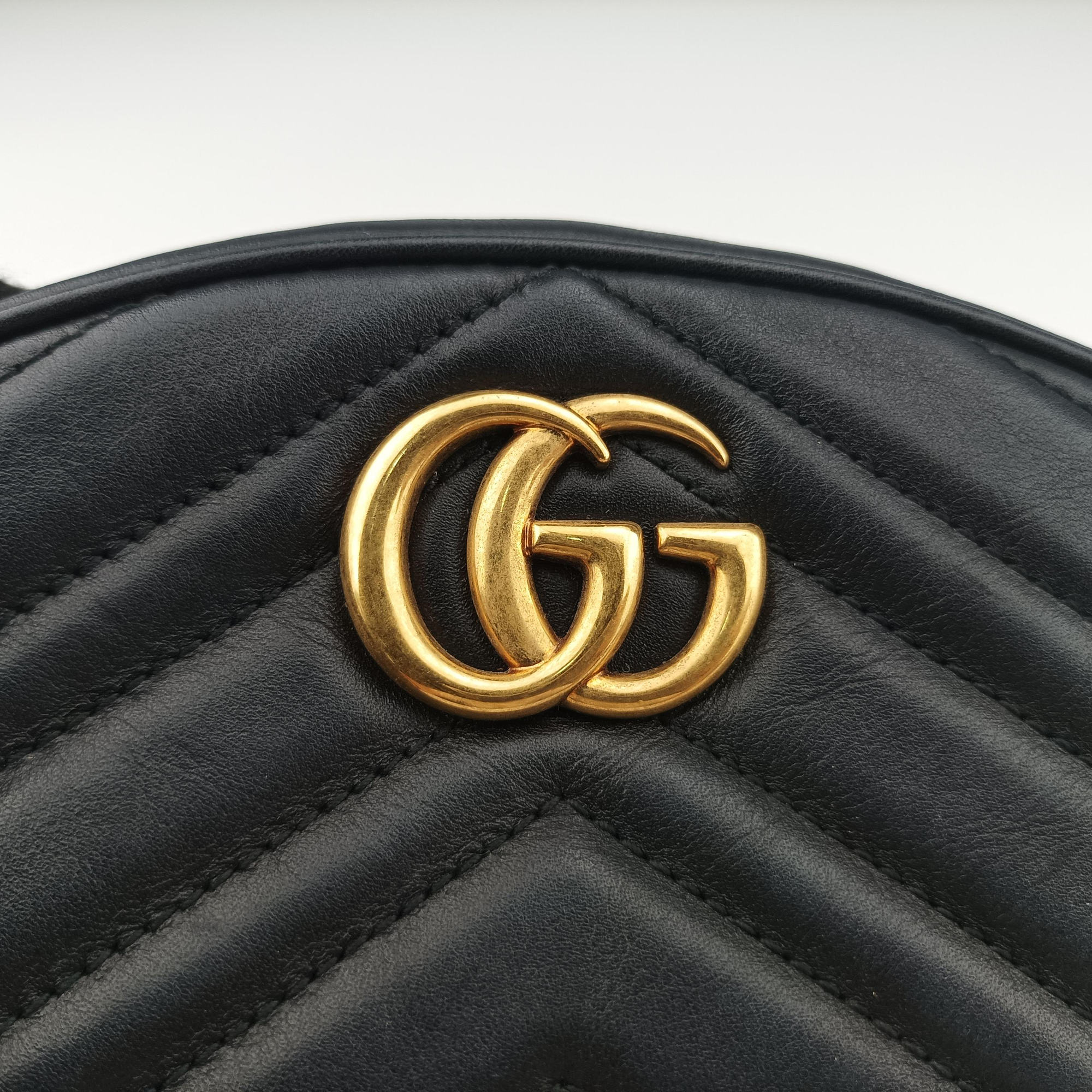 Pre-owned Gucci GG Marmont Black Leather 476434 bum bag/waist bag | stylenewstar