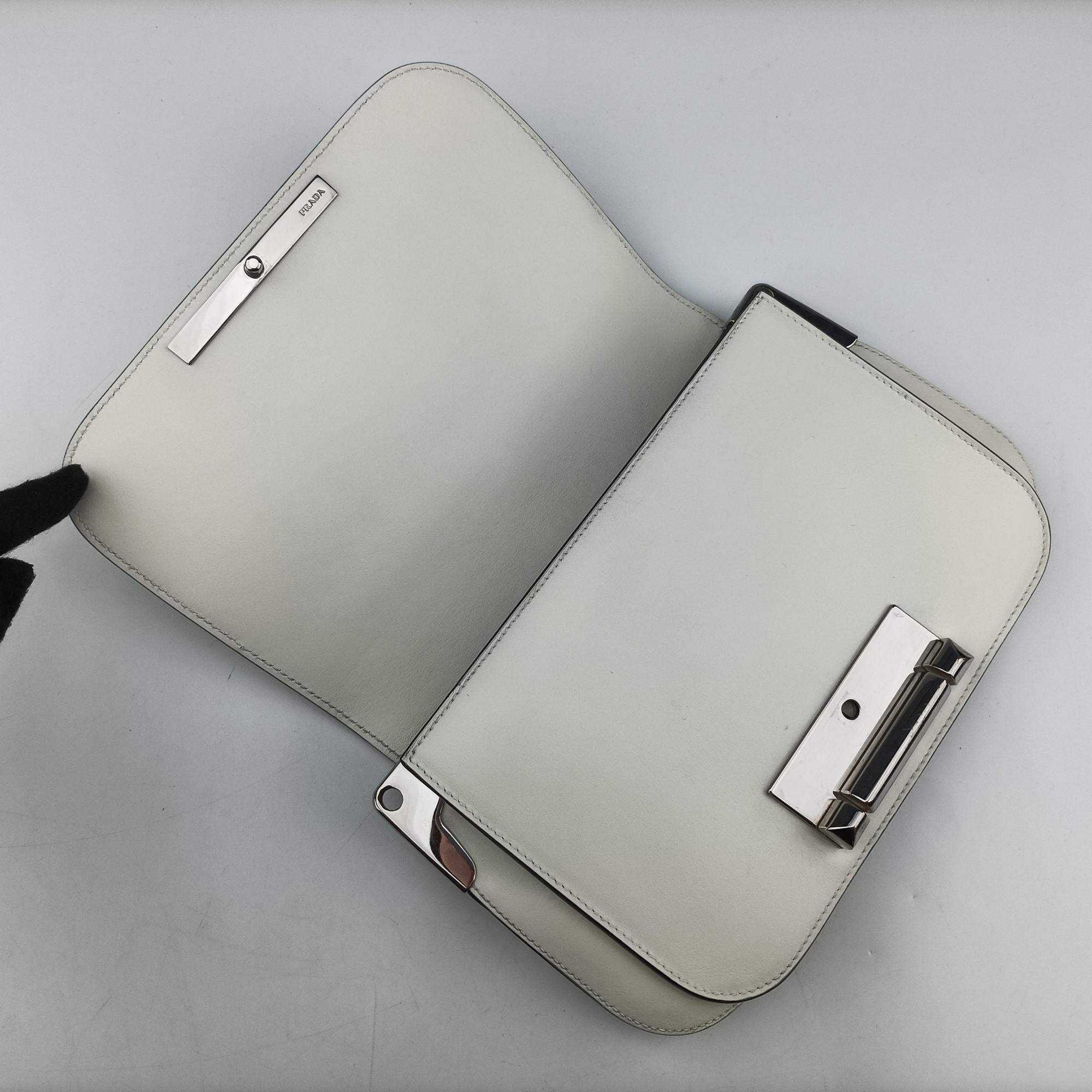 Pre-owned Prada Sybille White Leather  shoulderbag | stylenewstar
