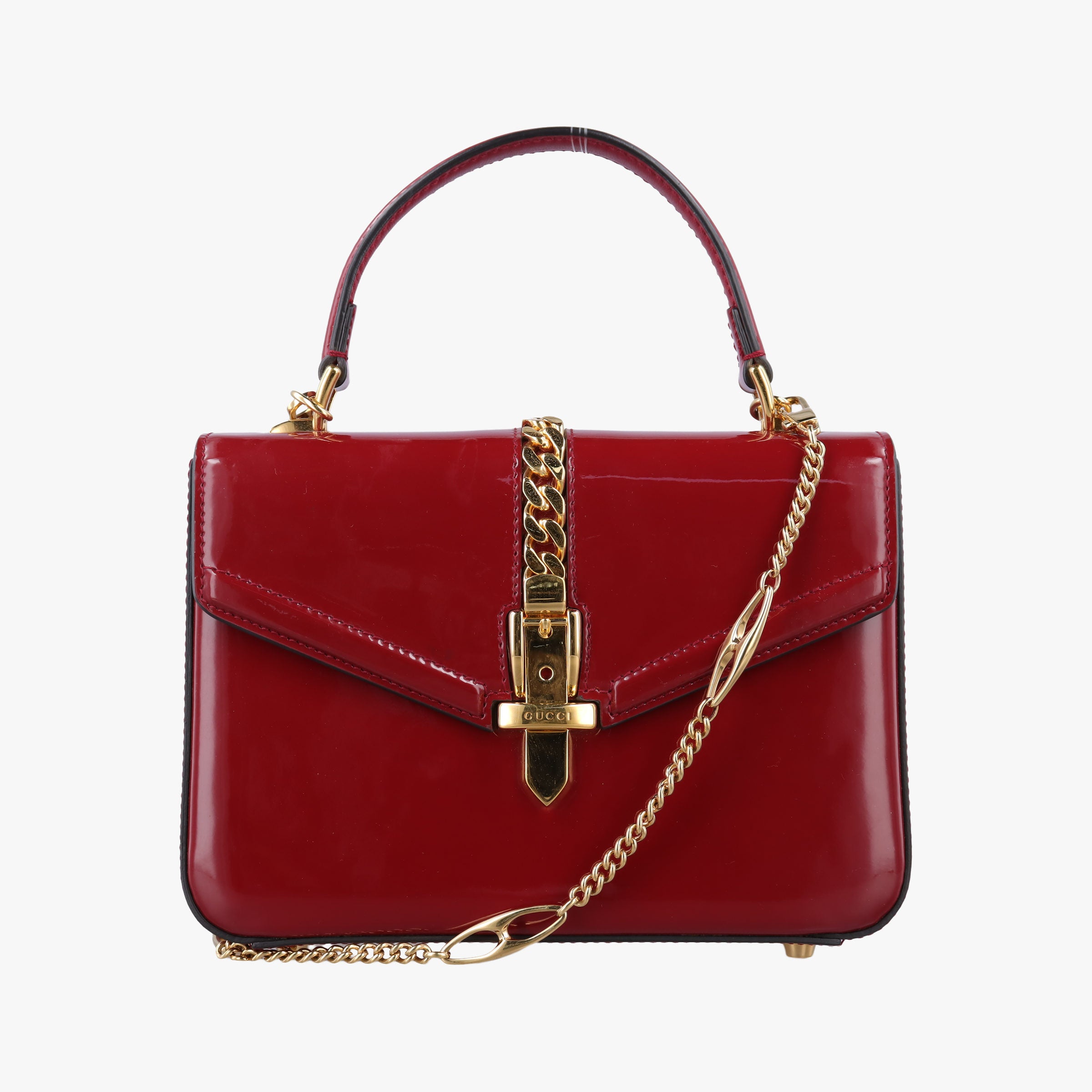Pre-owned Gucci Sylvie Red Patent Leather 589479 shoulderbag | stylenewstar