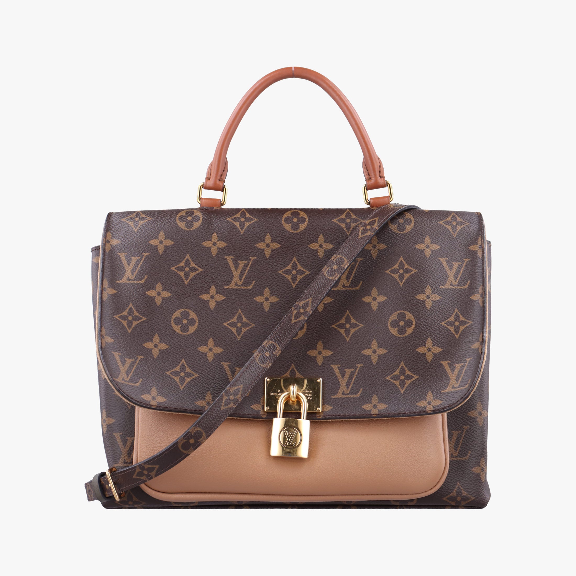 Pre-owned Louis Vuitton MARIGNAN brown×SESAME Monogram Canvas×calf leather M44544 shoulderbag | stylenewstar