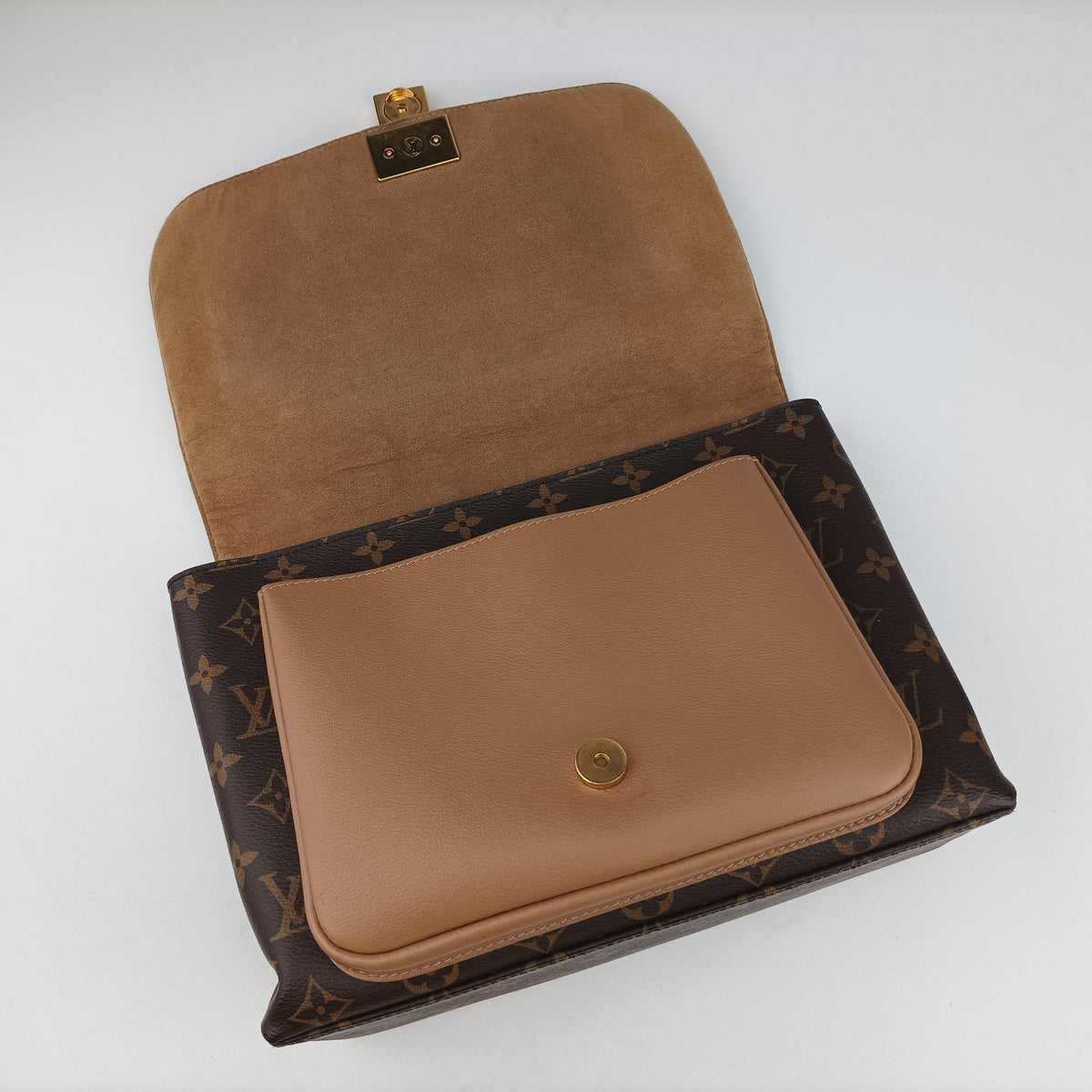 Pre-owned Louis Vuitton MARIGNAN brown×SESAME Monogram Canvas×calf leather M44544 shoulderbag | stylenewstar