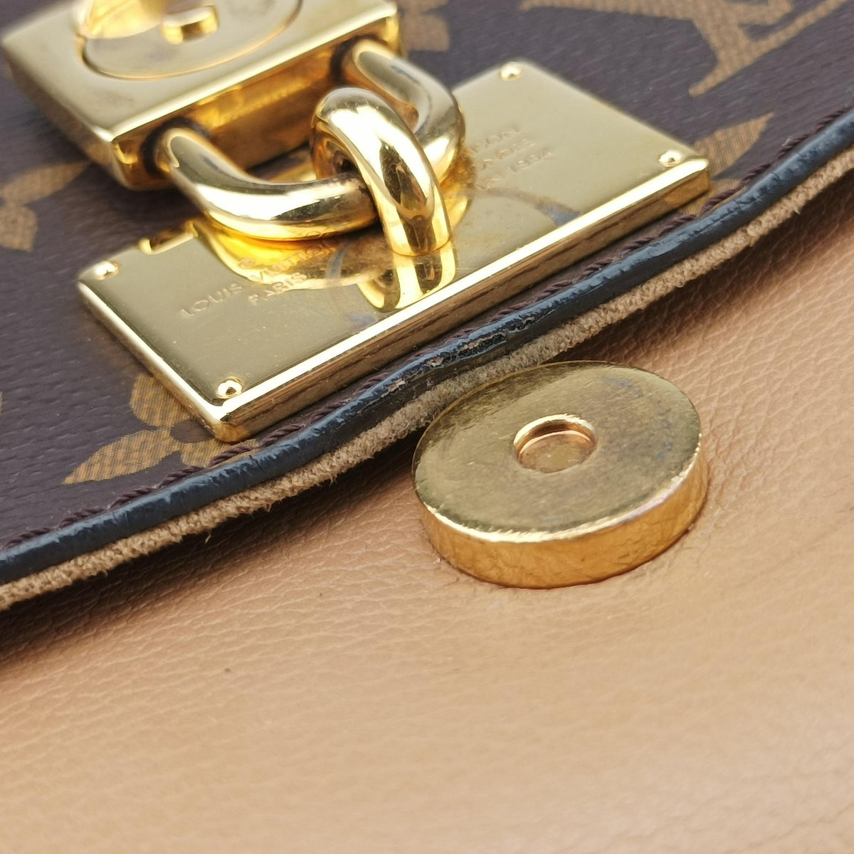 Pre-owned Louis Vuitton MARIGNAN brown×SESAME Monogram Canvas×calf leather M44544 shoulderbag | stylenewstar