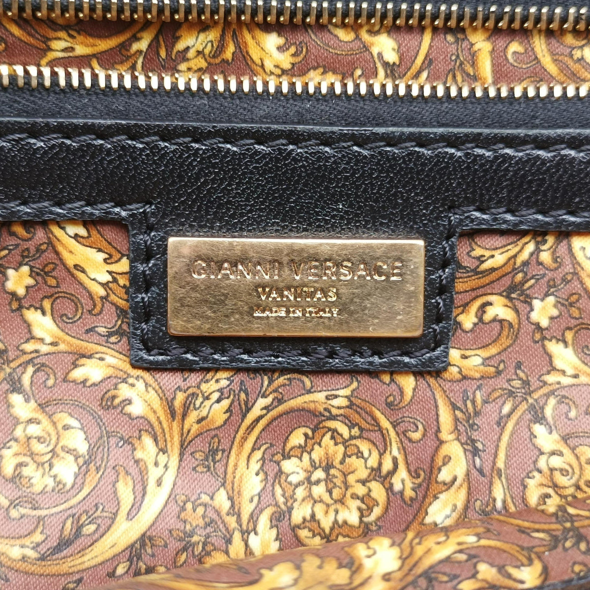 Pre-owned VERSACE Embossed Leather Talia Vanitas Black Leather  shoulderbag | stylenewstar