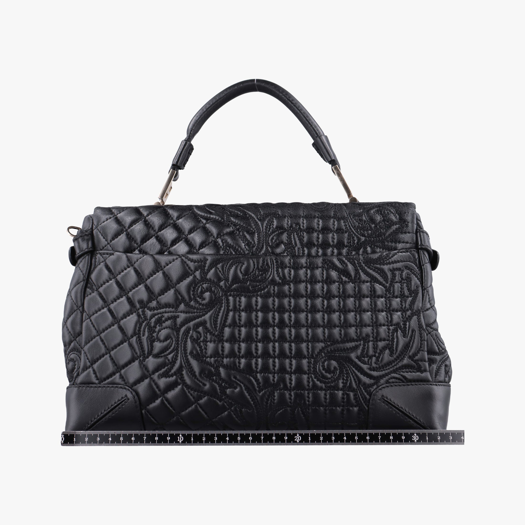 Pre-owned VERSACE Embossed Leather Talia Vanitas Black Leather  shoulderbag | stylenewstar