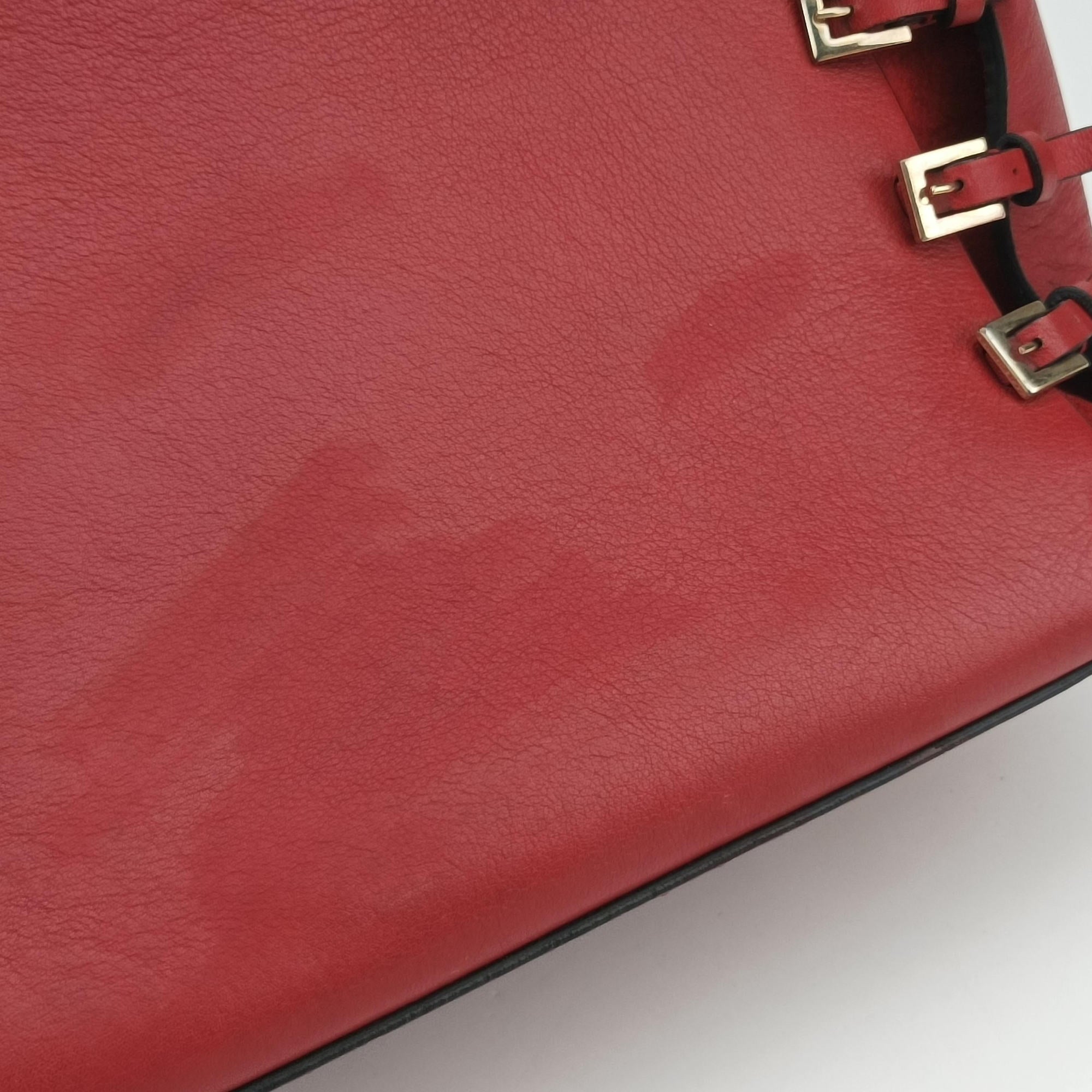 Pre-owned Valentino Buckle Strappy Satchel Red Leather  shoulderbag | stylenewstar