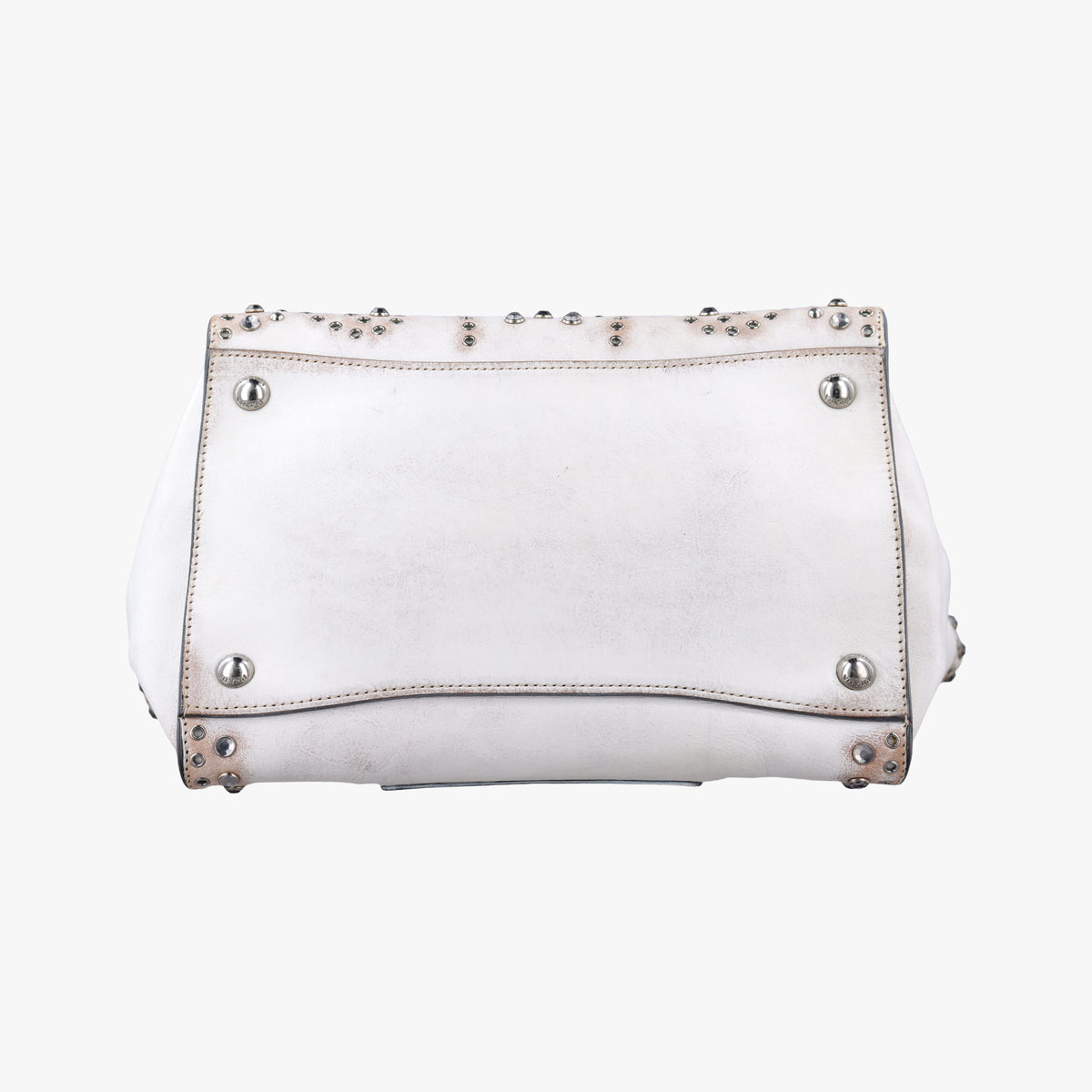 Pre-owned Prada Vitello Vintage Studded Sound White Leather  shoulderbag | stylenewstar