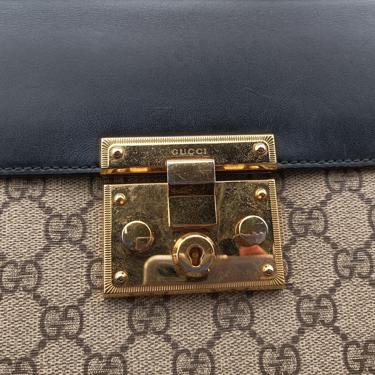Pre-owned Gucci Padlock Beige×black PVC coated canvas×leather 453188 handbag | stylenewstar