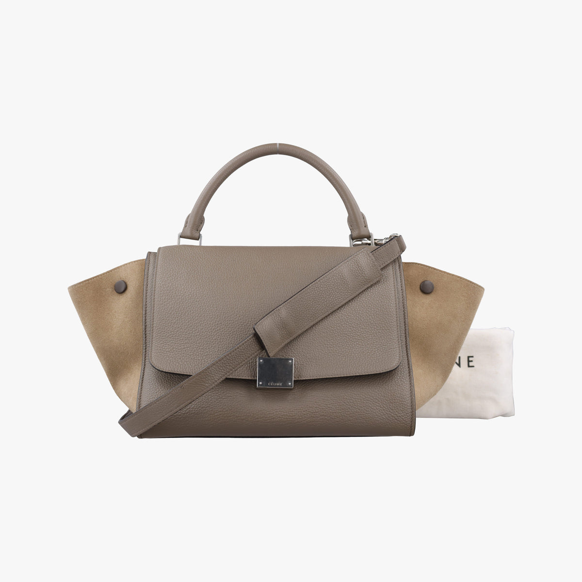 Pre-owned Celine Trapeze Grey Suede × leather  shoulderbag | stylenewstar