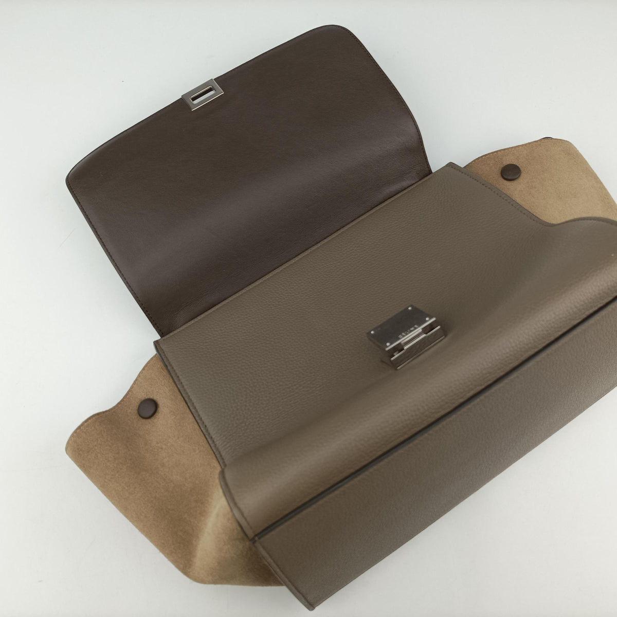 Pre-owned Celine Trapeze Grey Suede × leather  shoulderbag | stylenewstar
