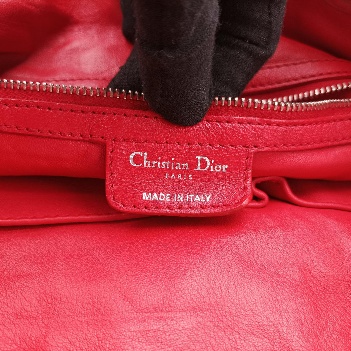 Vintage Christian Dior Soft Lady Dior INTRECCIATO Tote Red lambskin  shoulderbag | stylenewstar