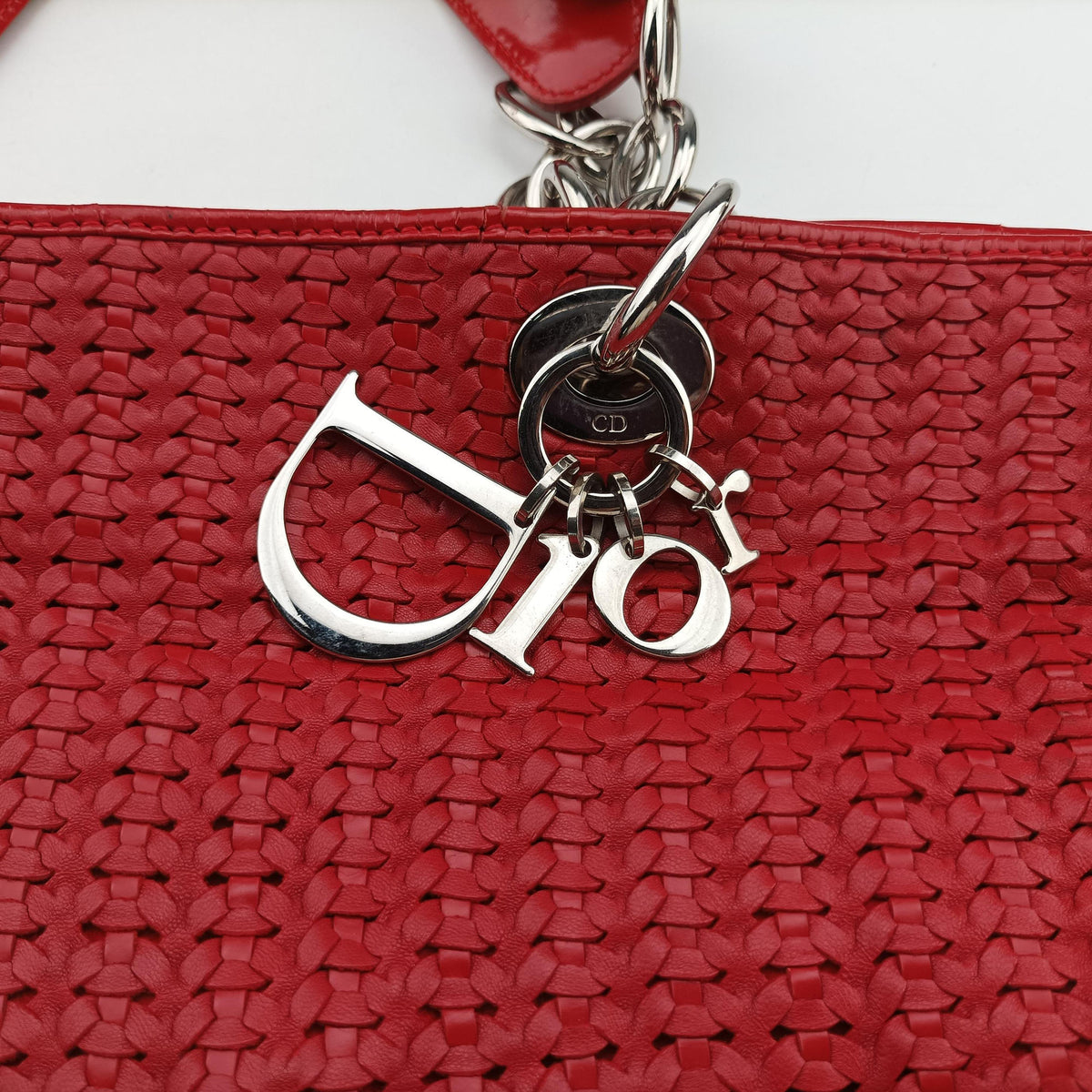 Vintage Christian Dior Soft Lady Dior INTRECCIATO Tote Red lambskin  shoulderbag | stylenewstar