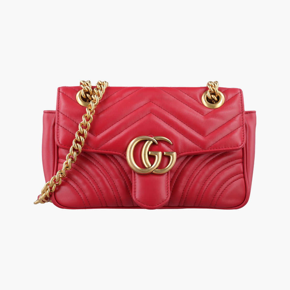 Pre-owned Gucci GG Marmont Red Leather 446744 shoulderbag | stylenewstar