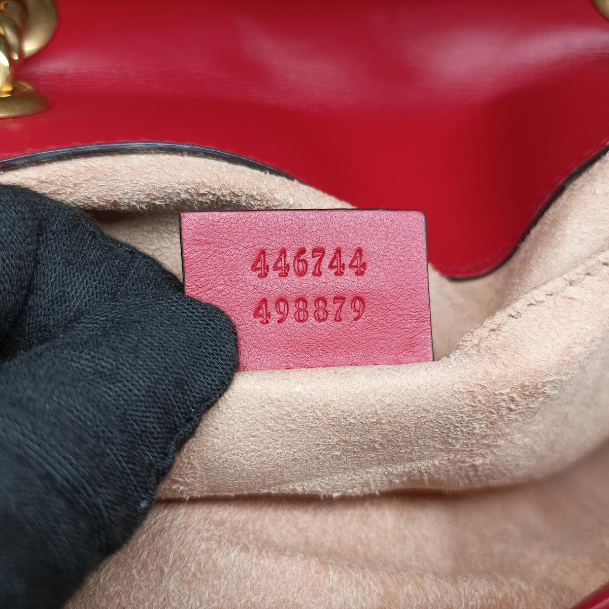 Pre-owned Gucci GG Marmont Red Leather 446744 shoulderbag | stylenewstar