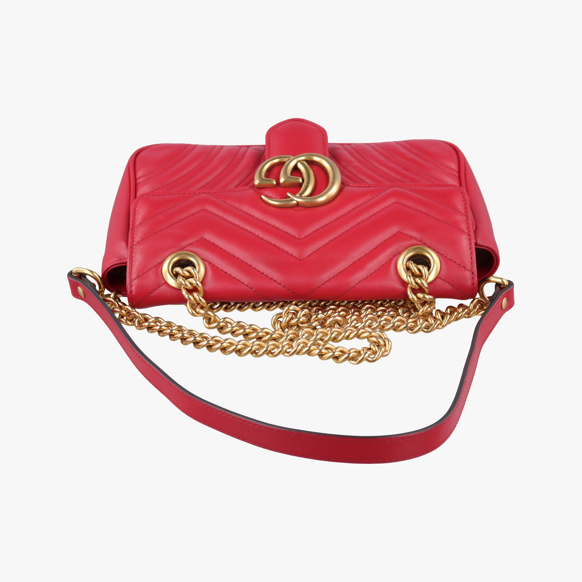 Pre-owned Gucci GG Marmont Red Leather 446744 shoulderbag | stylenewstar