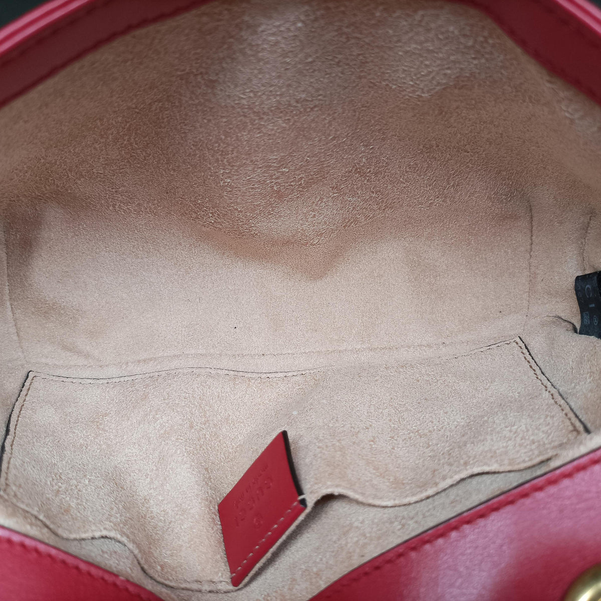 Pre-owned Gucci GG Marmont Red Leather 446744 shoulderbag | stylenewstar