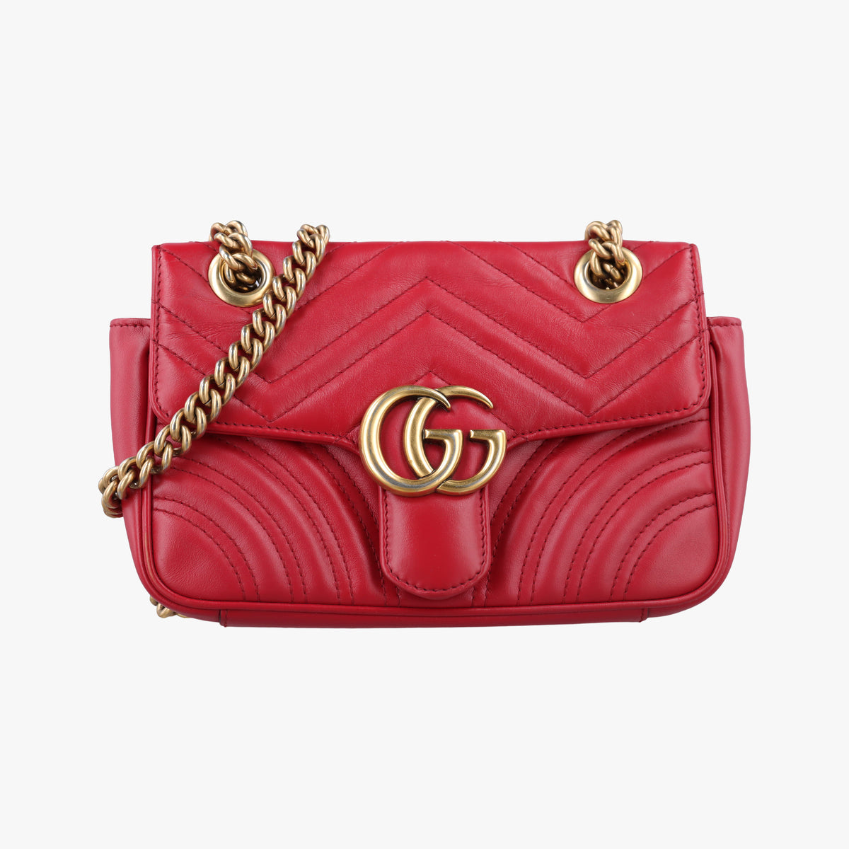 Pre-owned Gucci GG Marmont Red Leather 446744 shoulderbag | stylenewstar