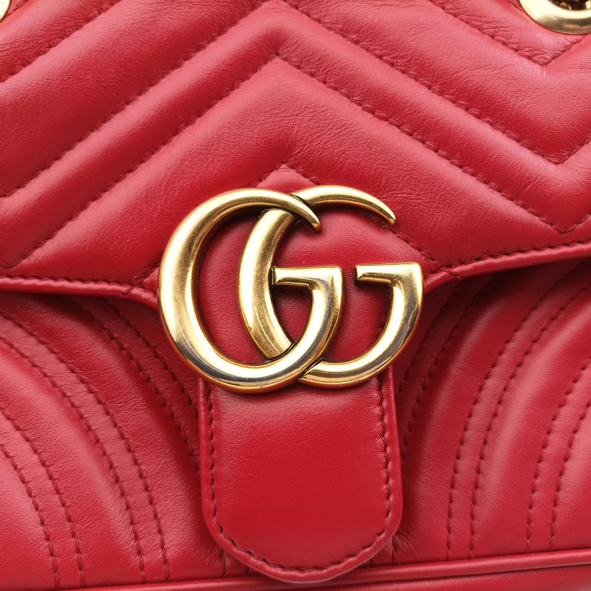 Pre-owned Gucci GG Marmont Red Leather 446744 shoulderbag | stylenewstar