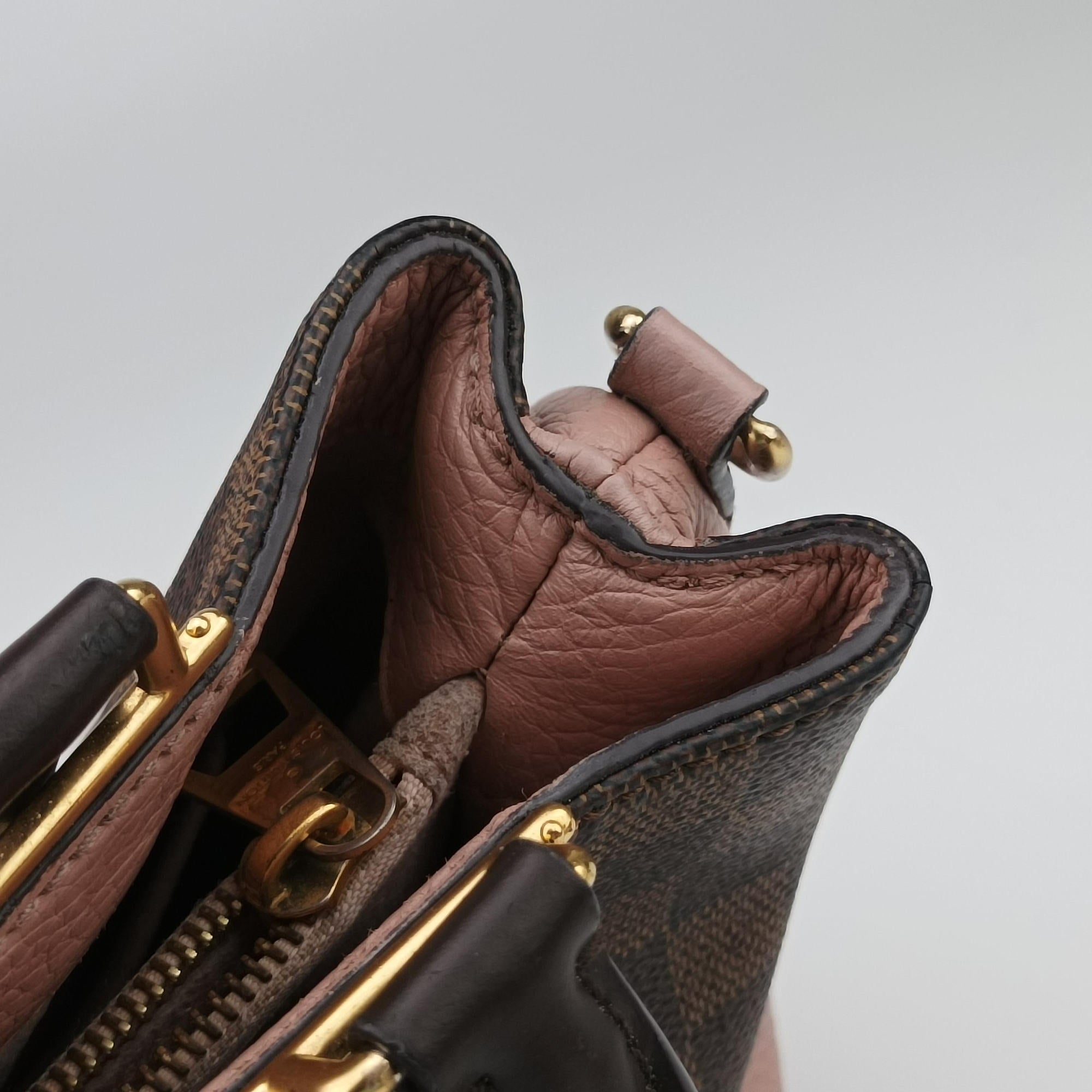 Pre-owned Louis Vuitton Brittany EBENE×Magnolia Damier Canvas×calf leather N41674 shoulderbag | stylenewstar