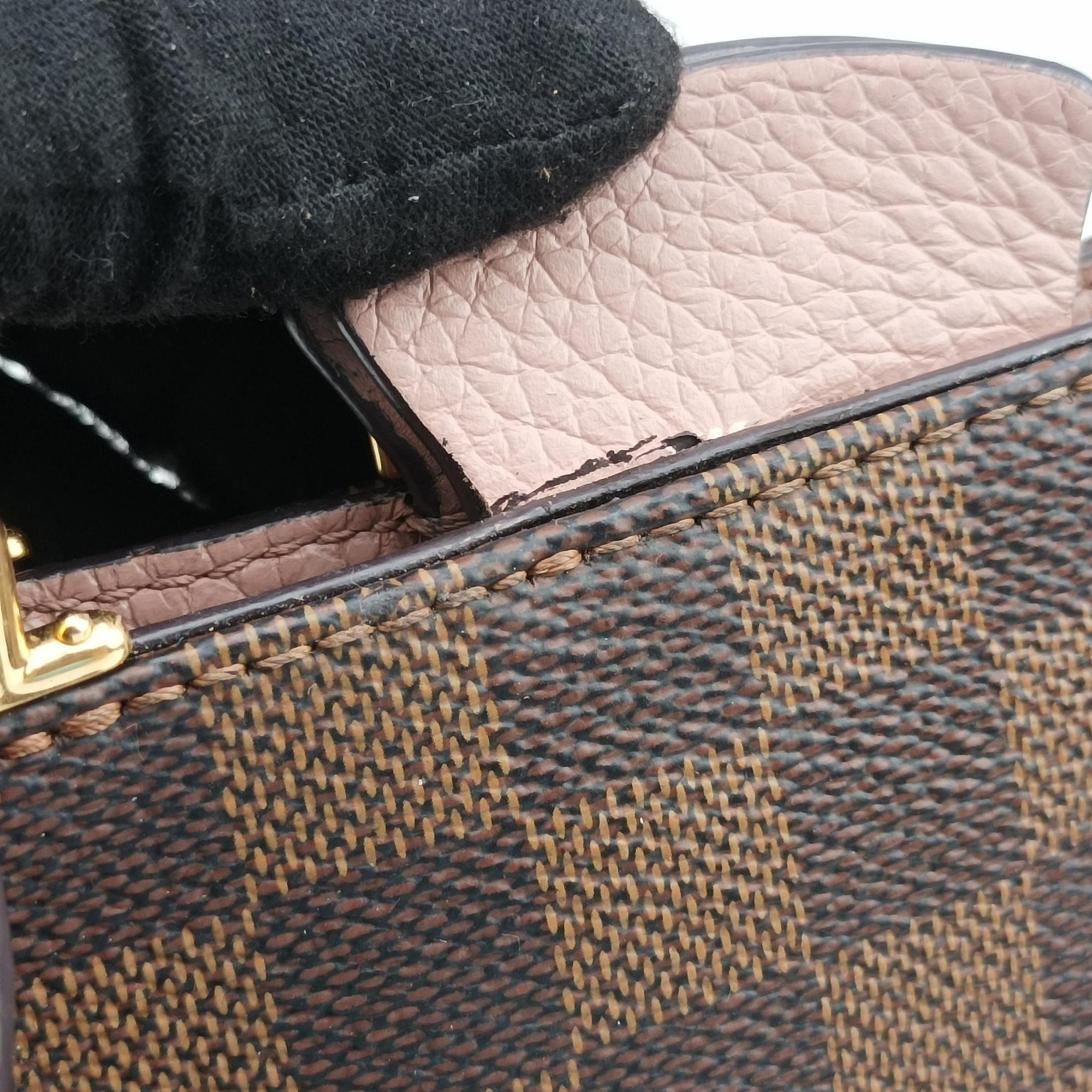 Pre-owned Louis Vuitton Brittany EBENE×Magnolia Damier Canvas×calf leather N41674 shoulderbag | stylenewstar