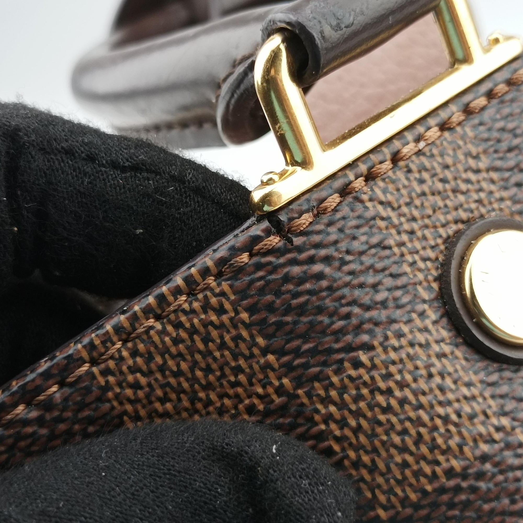 Pre-owned Louis Vuitton Brittany EBENE×Magnolia Damier Canvas×calf leather N41674 shoulderbag | stylenewstar