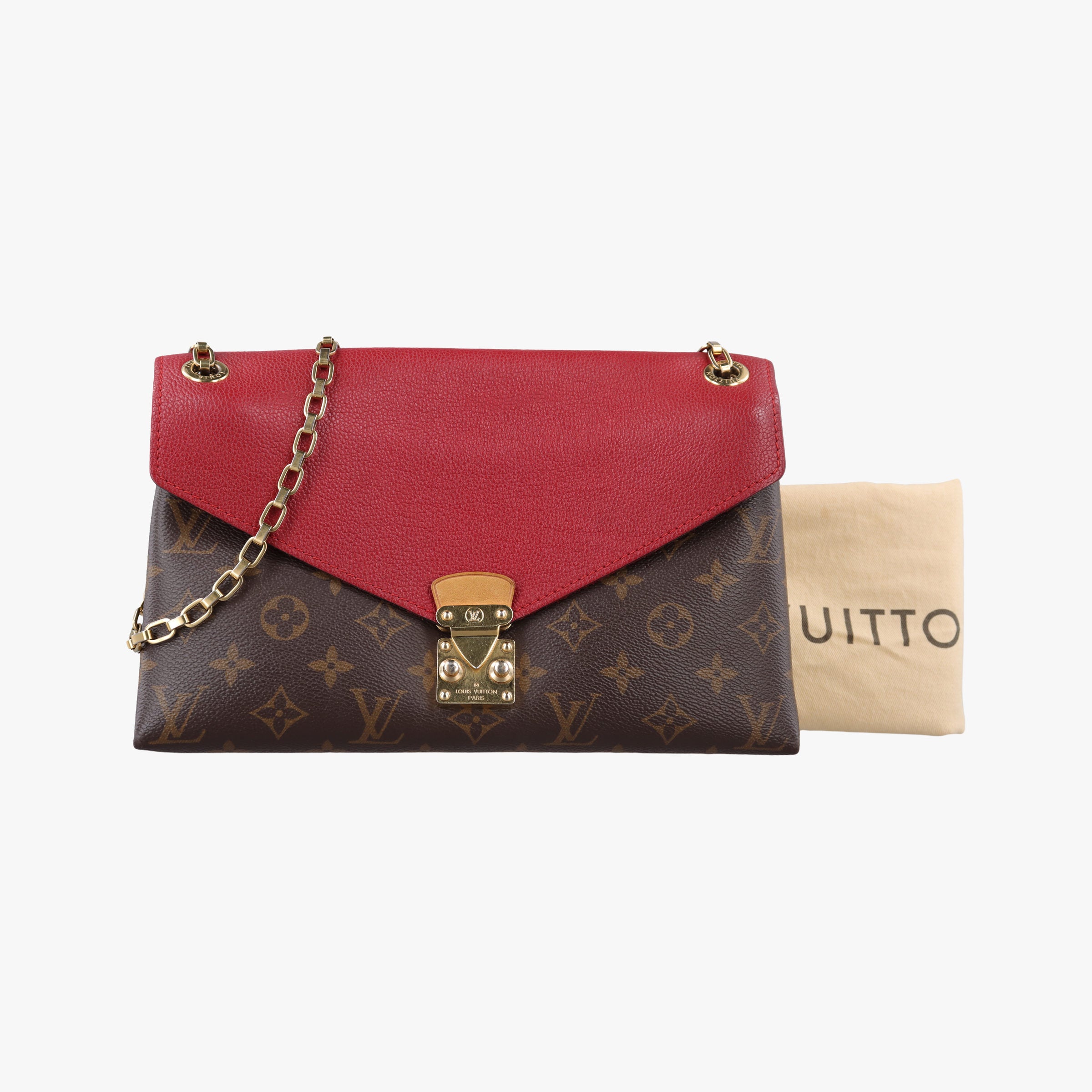 Pre-owned Louis Vuitton PALLAS Chain Brown×CERISE Monogram Canvas×calf leather M41201 shoulderbag | stylenewstar