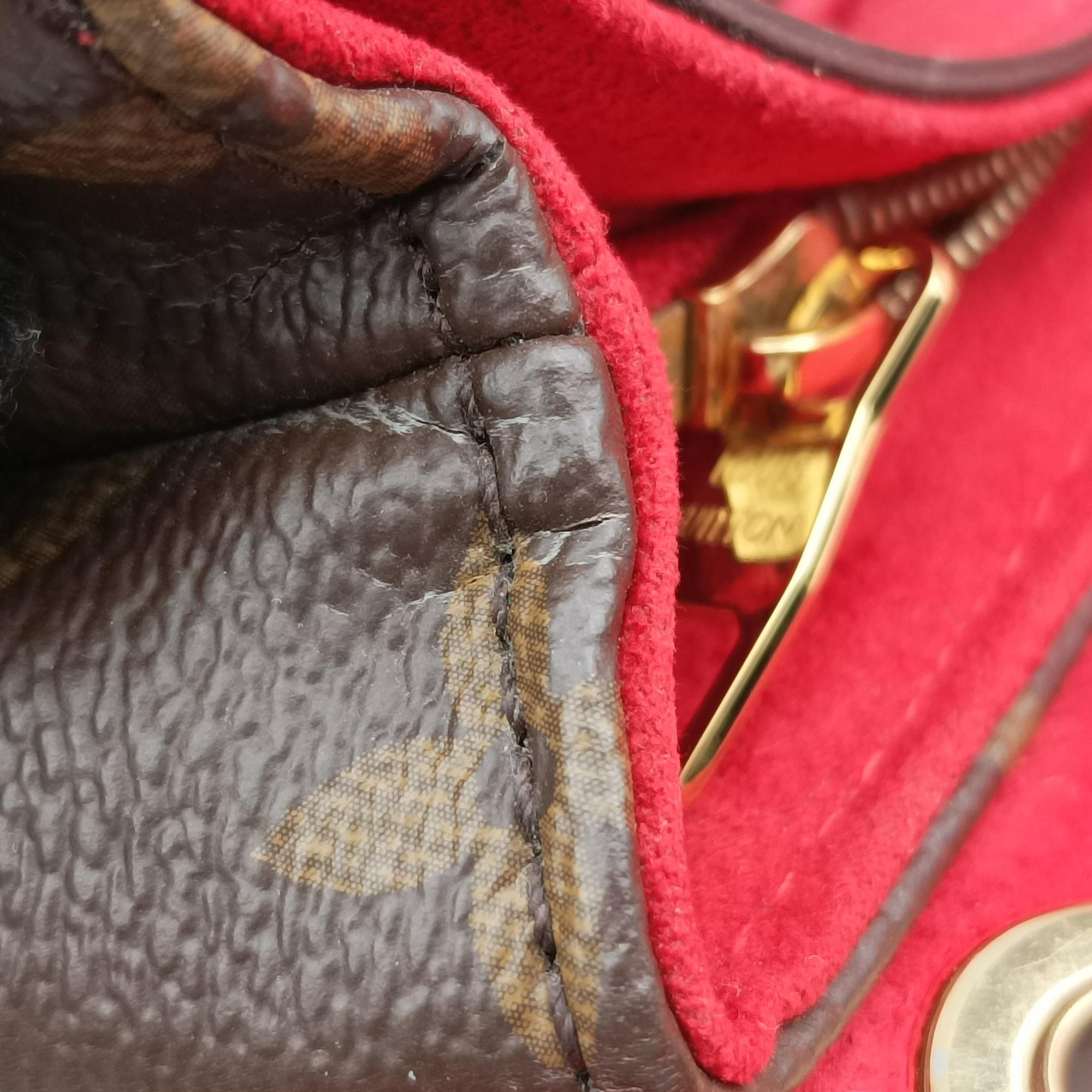 Pre-owned Louis Vuitton PALLAS Chain Brown×CERISE Monogram Canvas×calf leather M41201 shoulderbag | stylenewstar