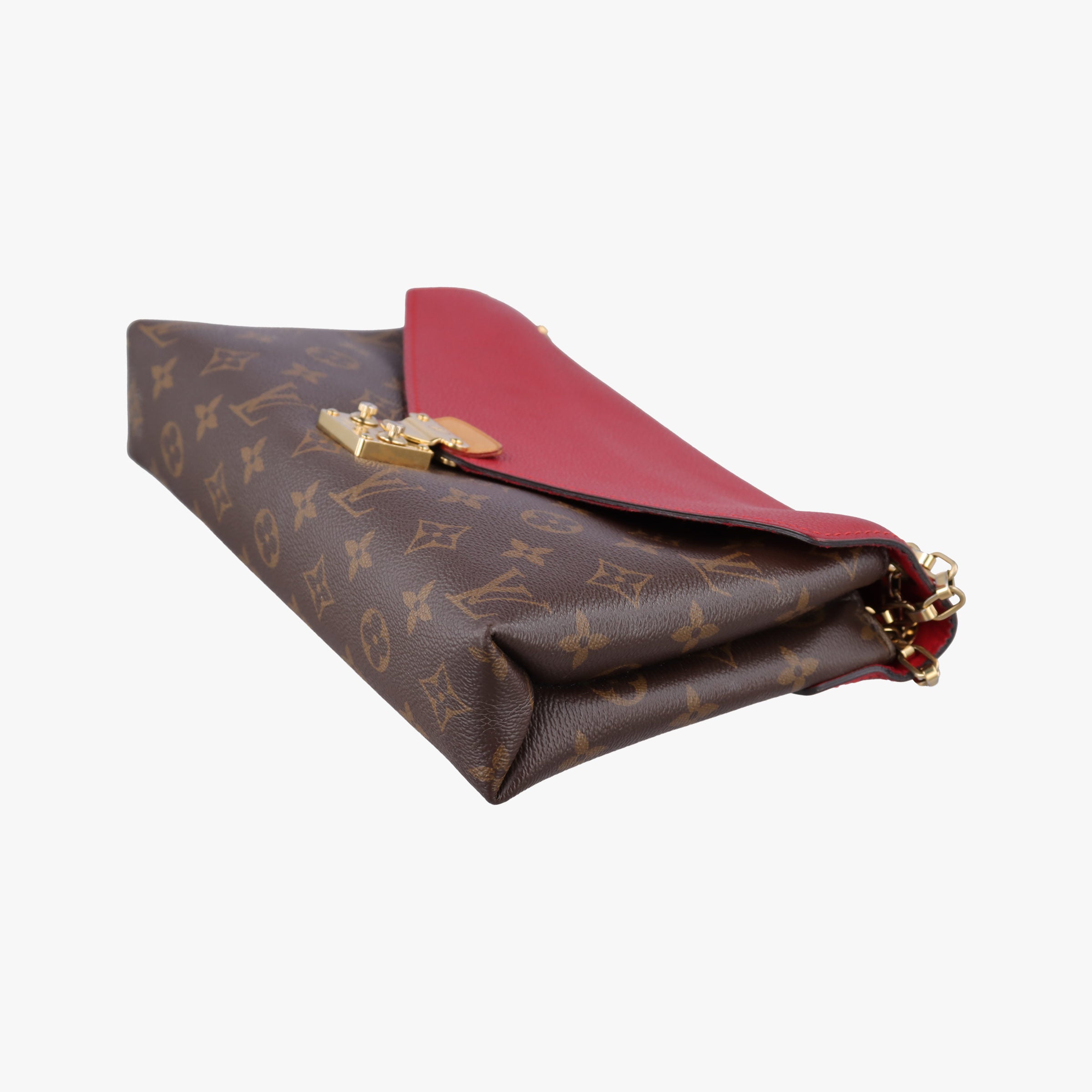 Pre-owned Louis Vuitton PALLAS Chain Brown×CERISE Monogram Canvas×calf leather M41201 shoulderbag | stylenewstar
