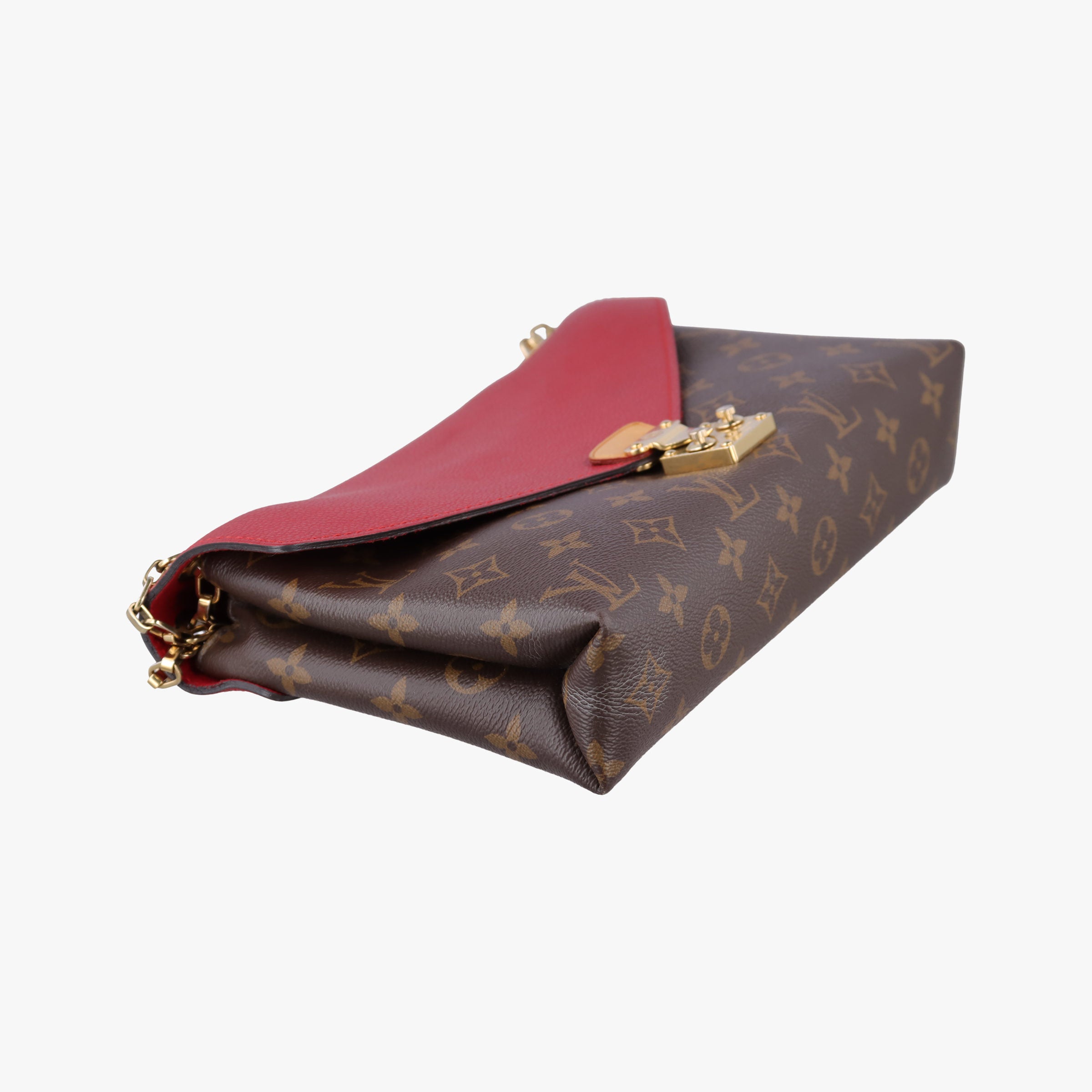 Pre-owned Louis Vuitton PALLAS Chain Brown×CERISE Monogram Canvas×calf leather M41201 shoulderbag | stylenewstar