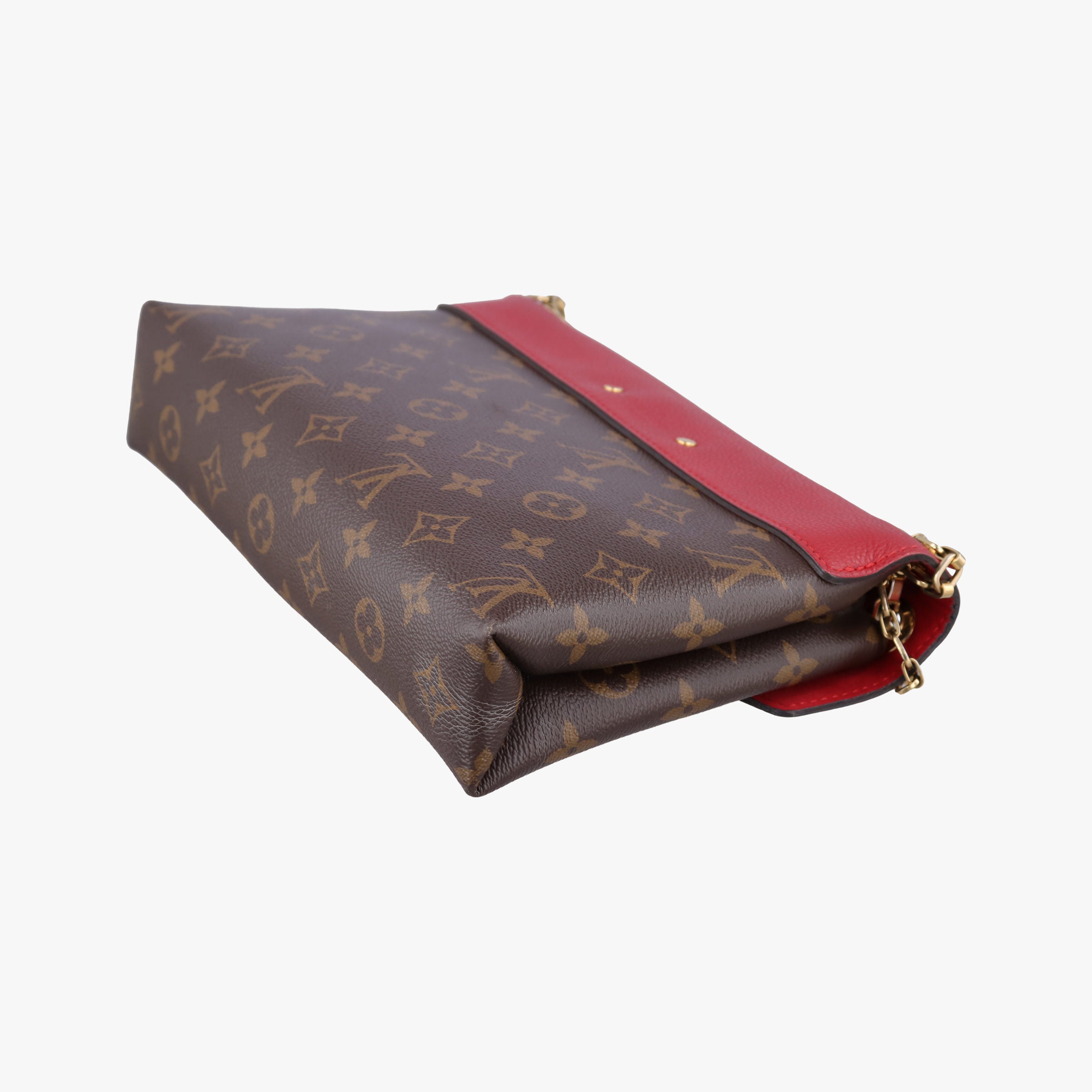 Pre-owned Louis Vuitton PALLAS Chain Brown×CERISE Monogram Canvas×calf leather M41201 shoulderbag | stylenewstar