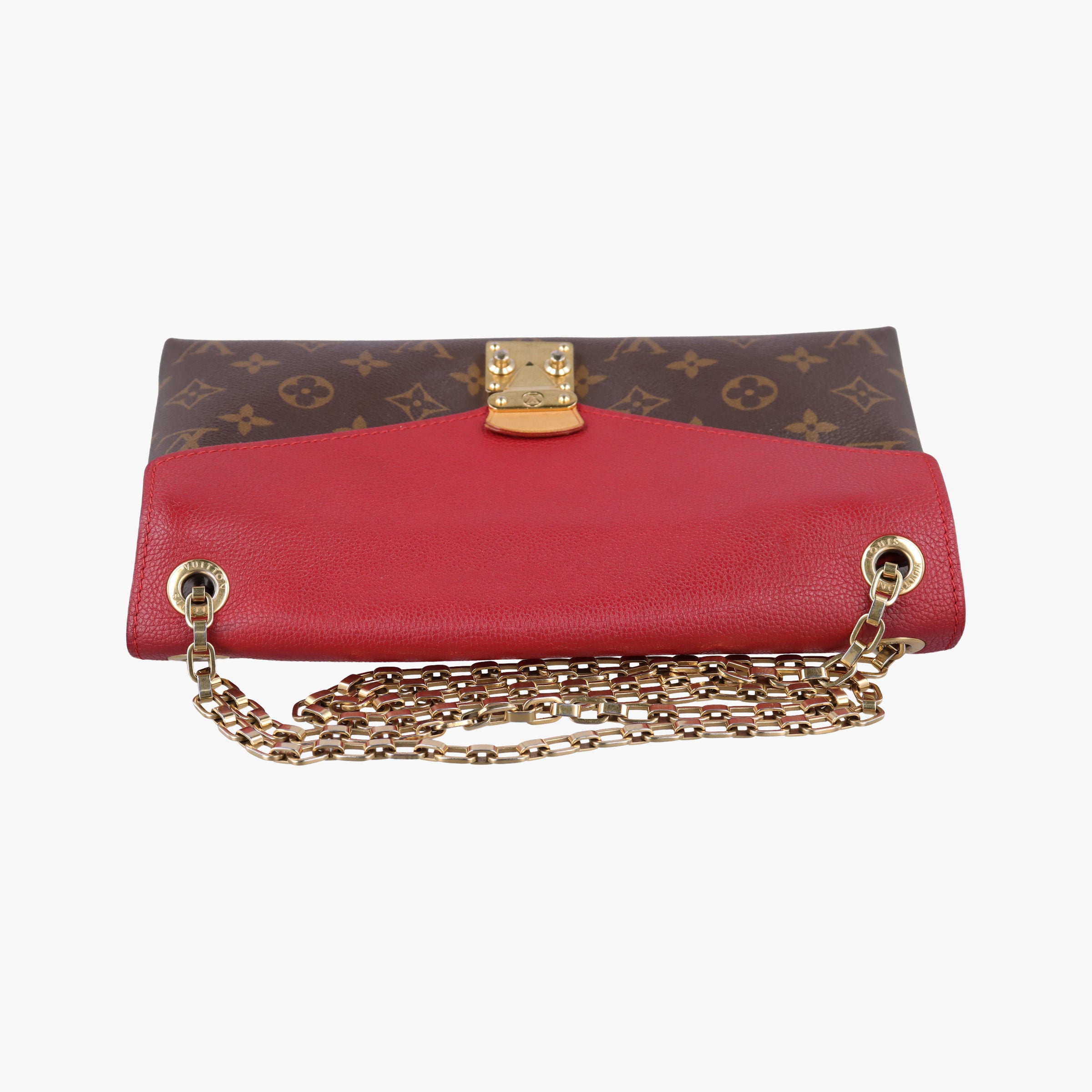 Pre-owned Louis Vuitton PALLAS Chain Brown×CERISE Monogram Canvas×calf leather M41201 shoulderbag | stylenewstar