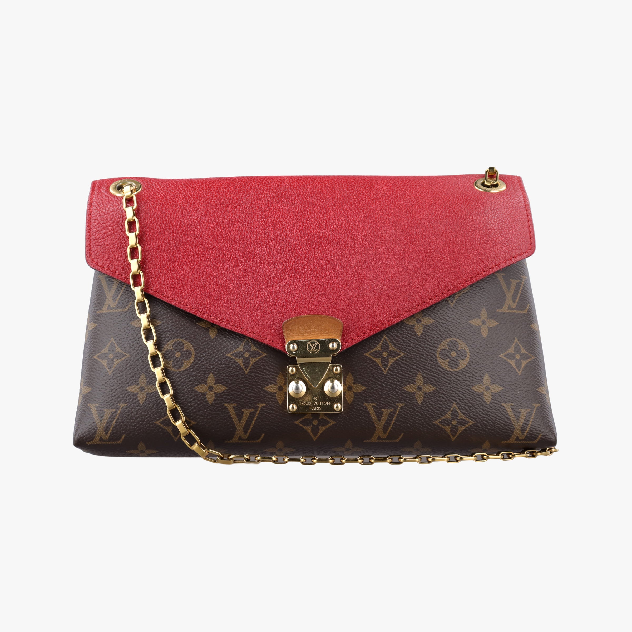 Secondhand Louis Vuitton PALLAS Chain Brown×CERISE Monogram Canvas×calf leather M41201 shoulderbag | stylenewstar