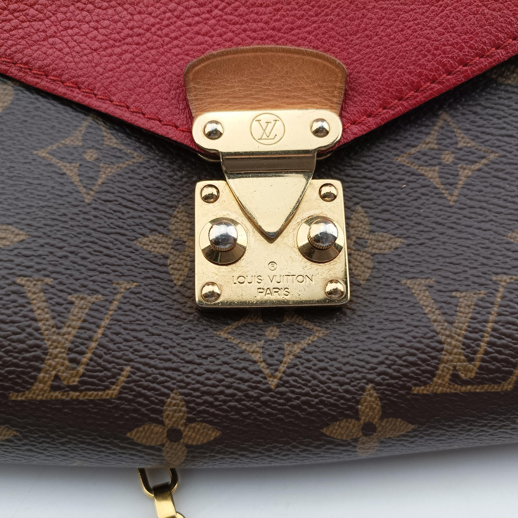 Secondhand Louis Vuitton PALLAS Chain Brown×CERISE Monogram Canvas×calf leather M41201 shoulderbag | stylenewstar