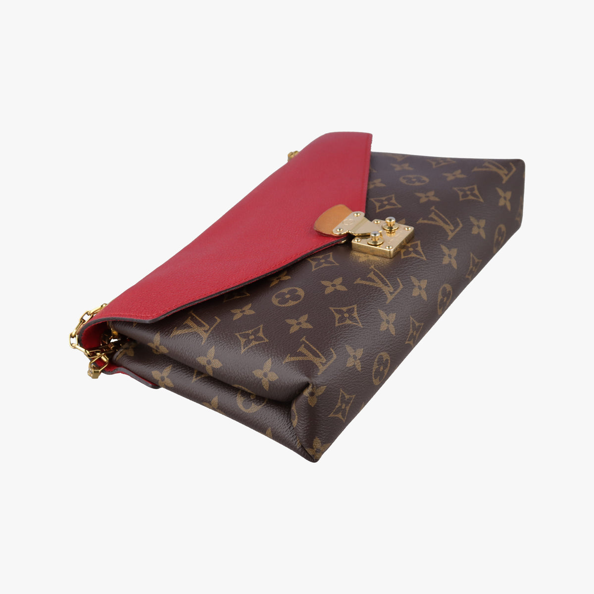 Secondhand Louis Vuitton PALLAS Chain Brown×CERISE Monogram Canvas×calf leather M41201 shoulderbag | stylenewstar