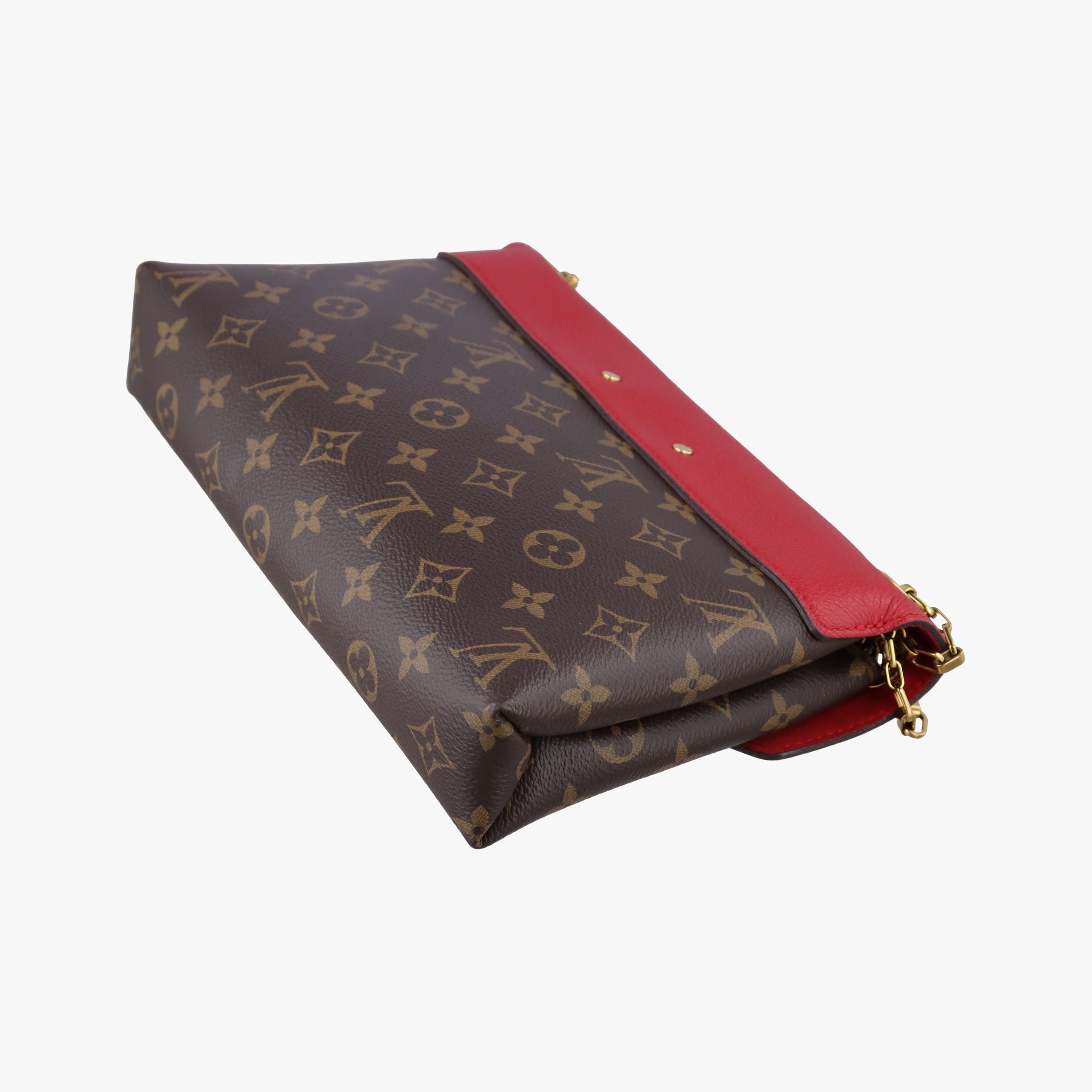 Secondhand Louis Vuitton PALLAS Chain Brown×CERISE Monogram Canvas×calf leather M41201 shoulderbag | stylenewstar