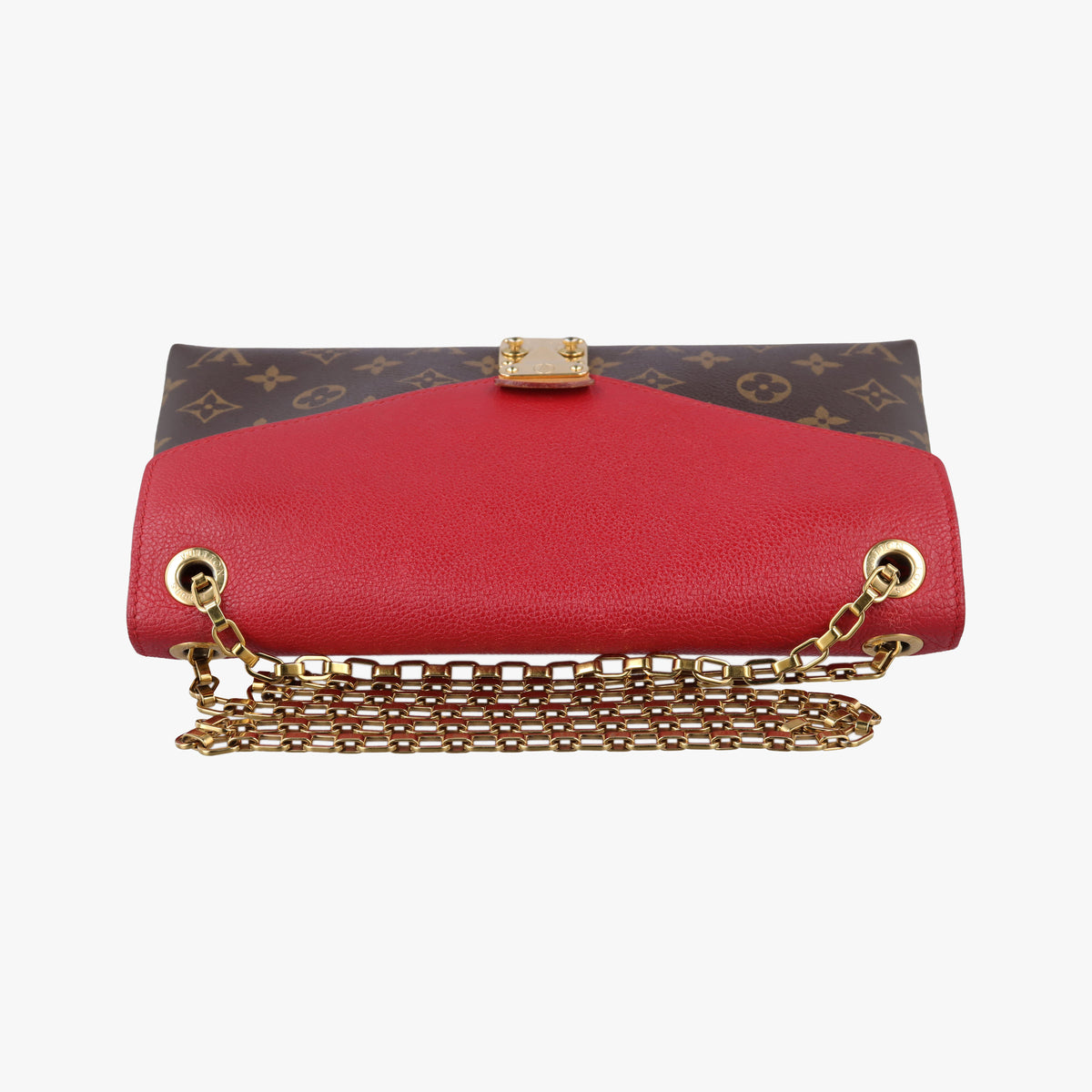 Secondhand Louis Vuitton PALLAS Chain Brown×CERISE Monogram Canvas×calf leather M41201 shoulderbag | stylenewstar